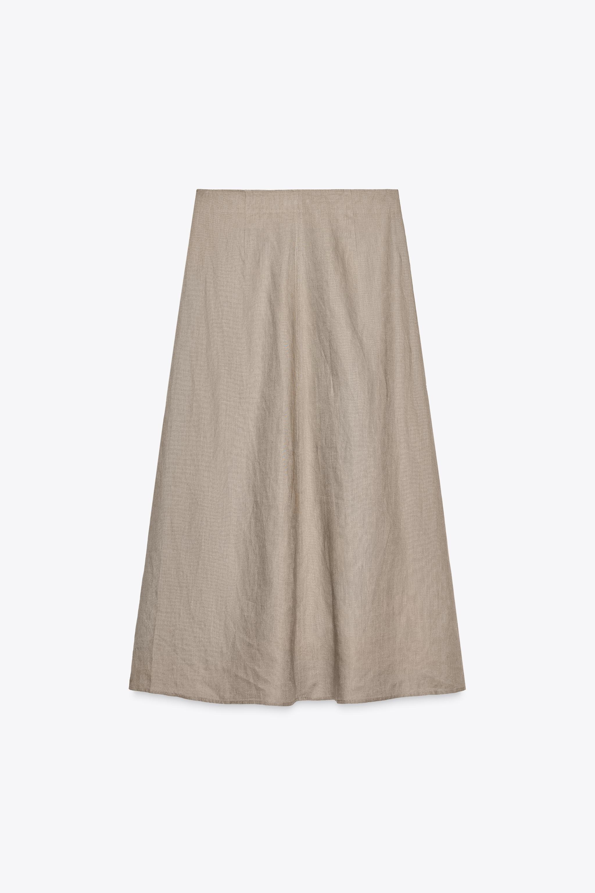 100% LINEN MIDI SKIRT ZW COLLECTION