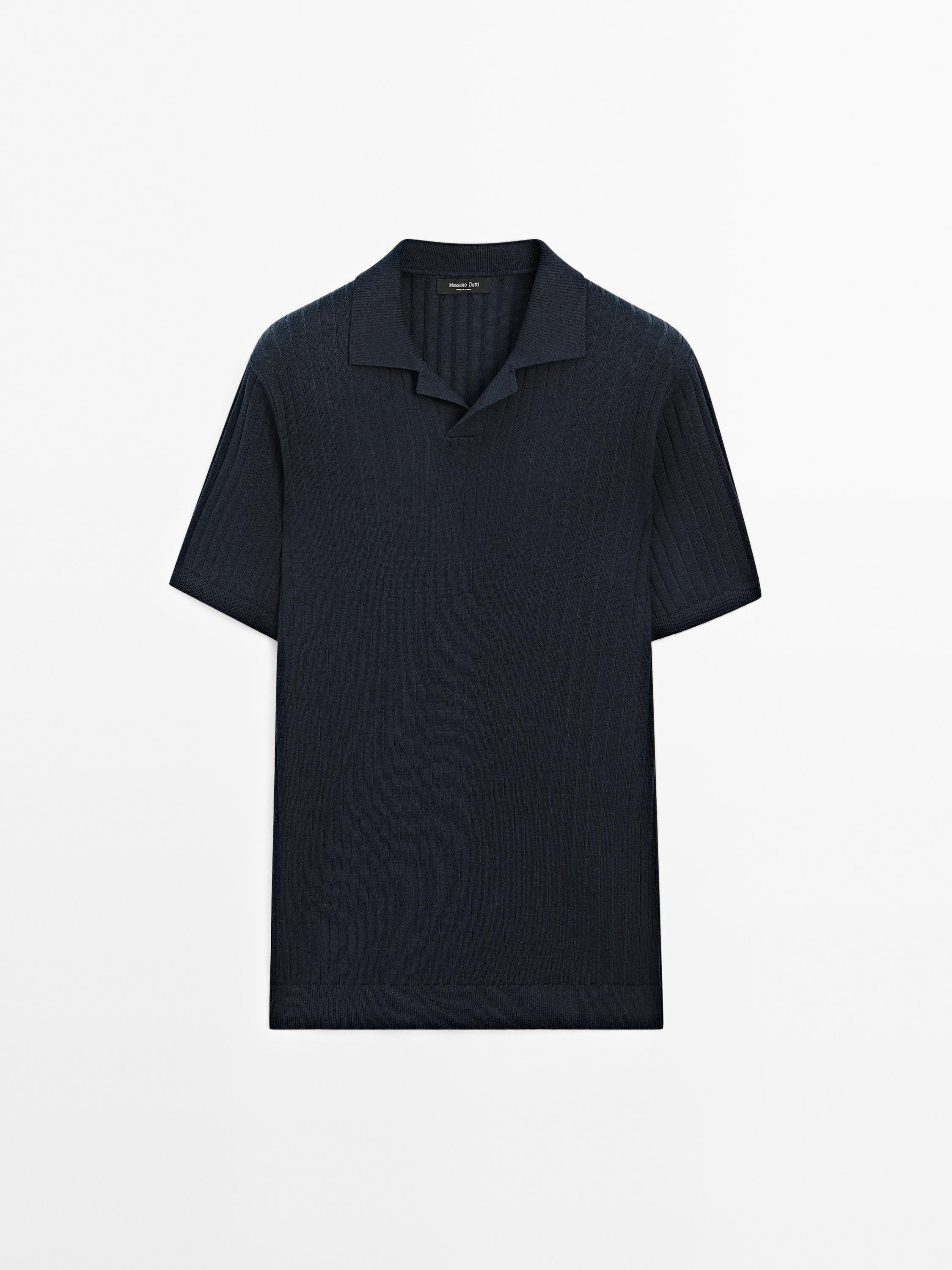Ribbed knit short sleeve polo shirt