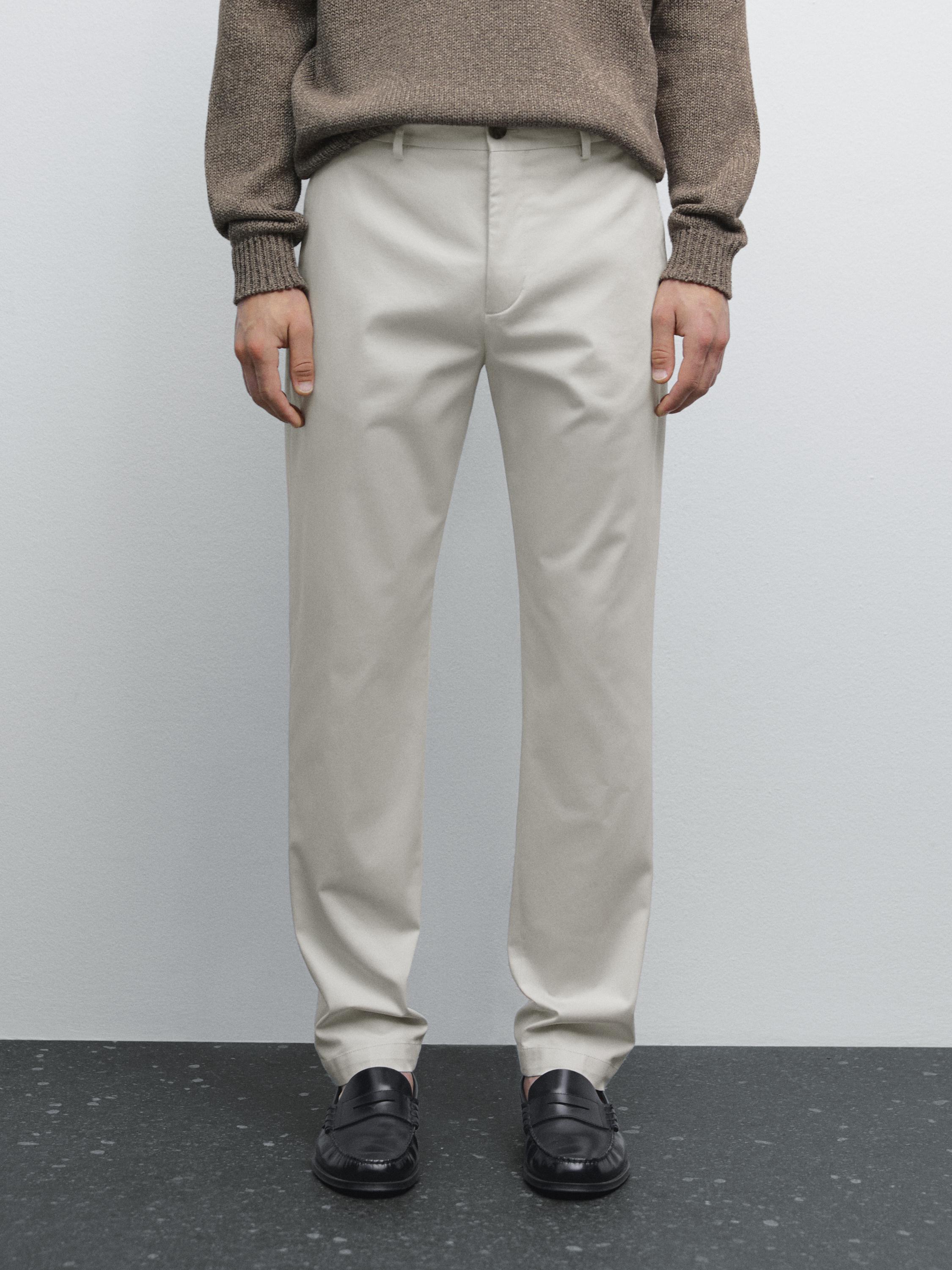 Cotton blend tapered fit trousers