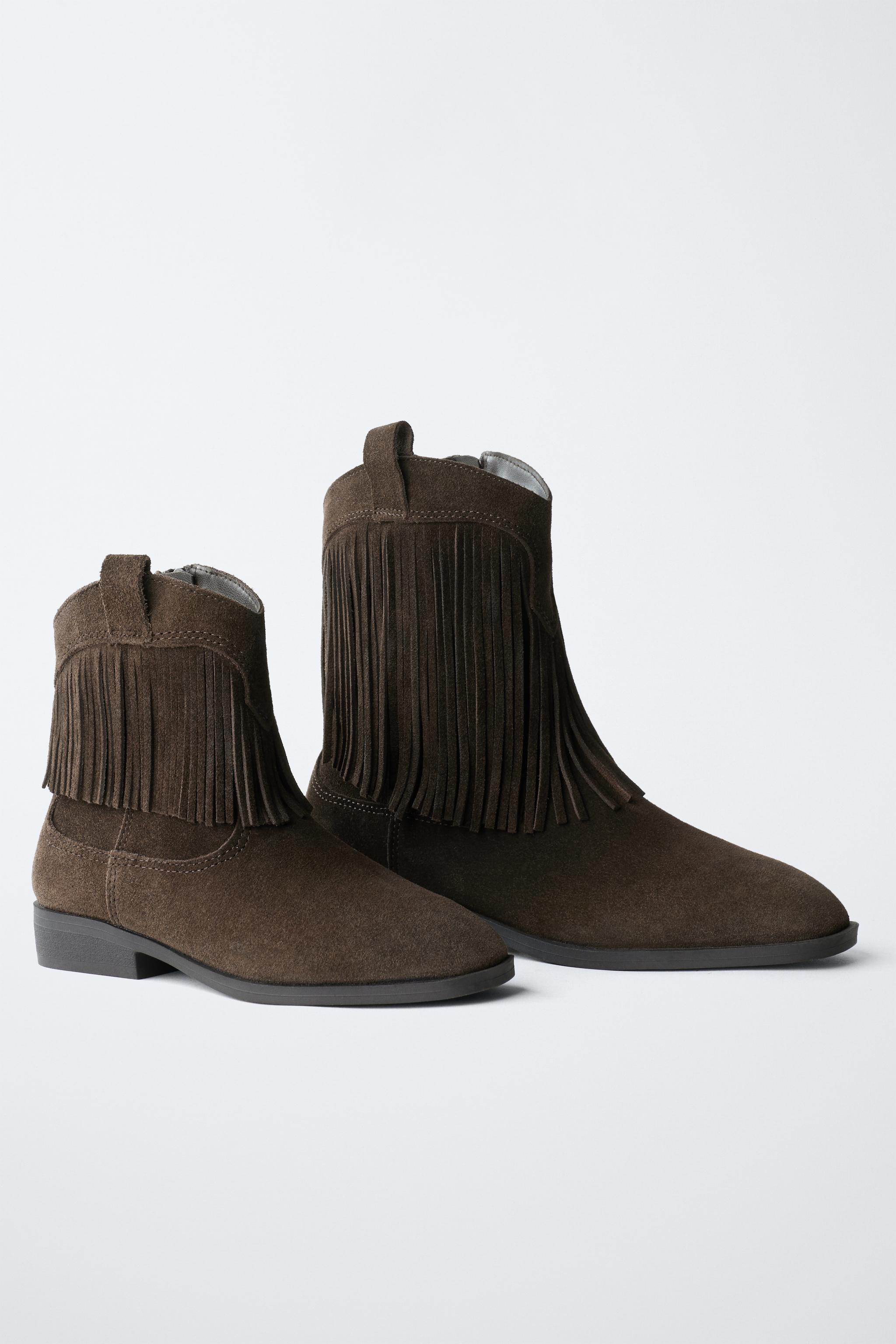 FRINGED LEATHER COWBOY ANKLE BOOTS