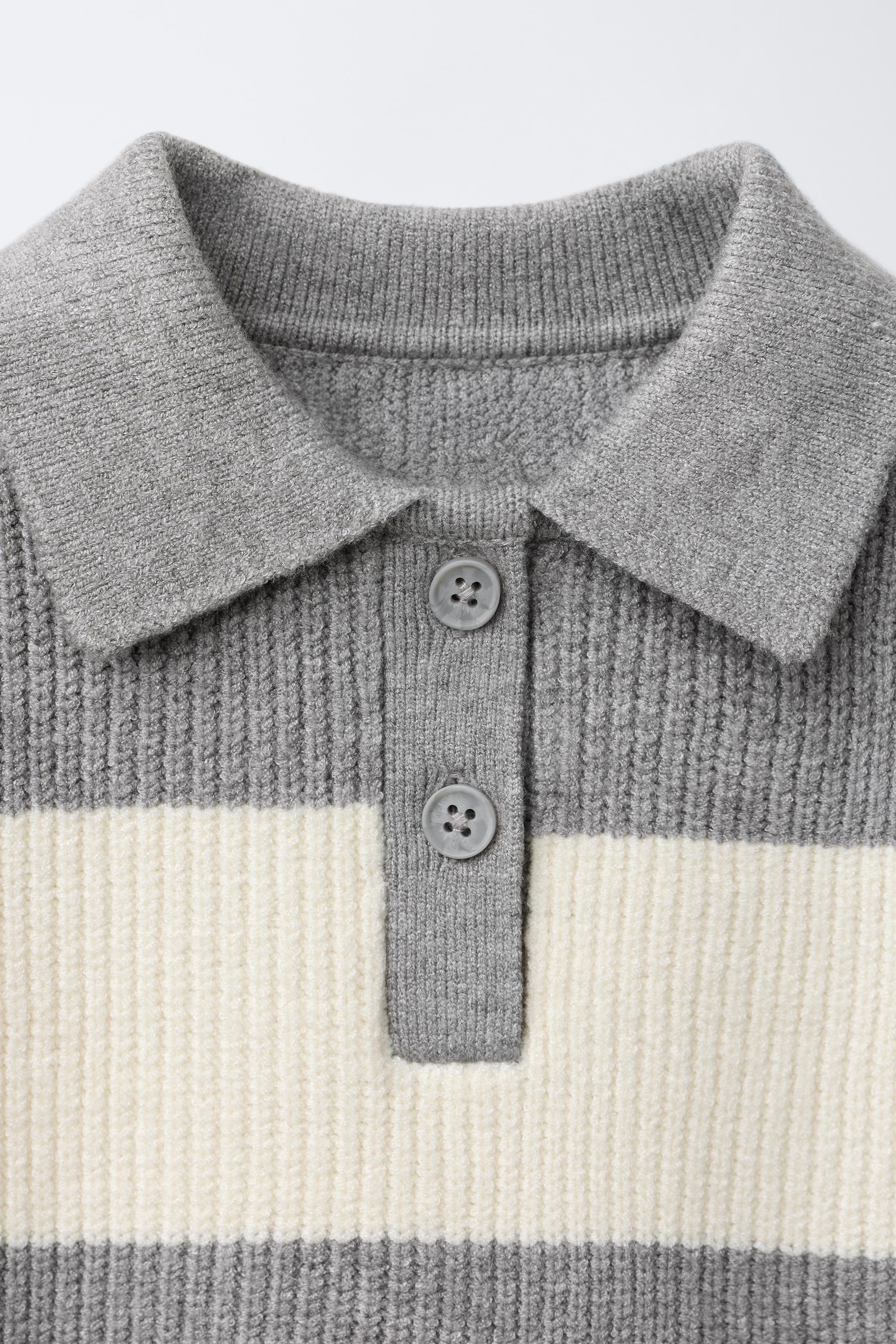 STRIPED KNIT POLO SWEATER