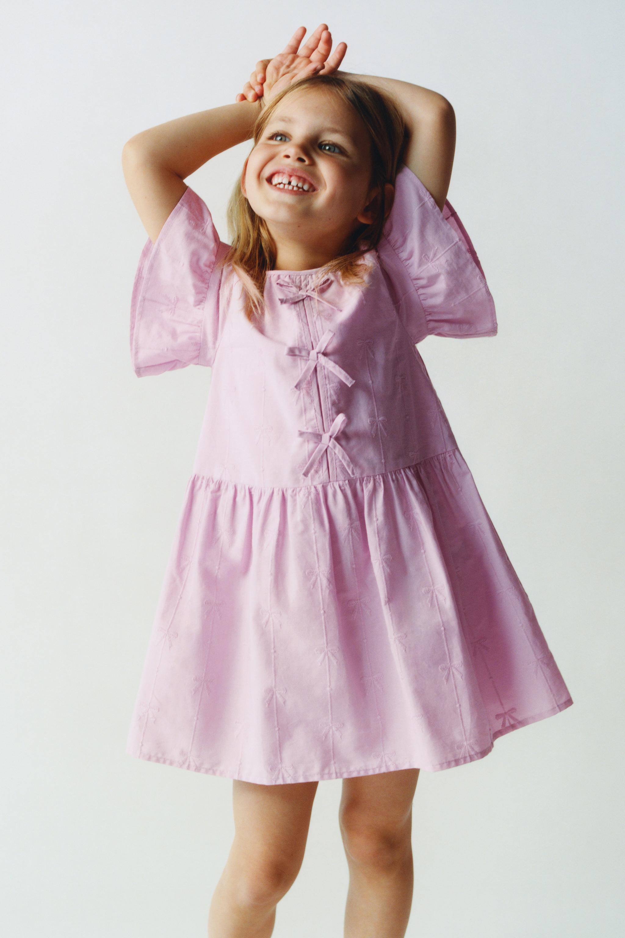 EMBROIDERED BOW POPLIN DRESS