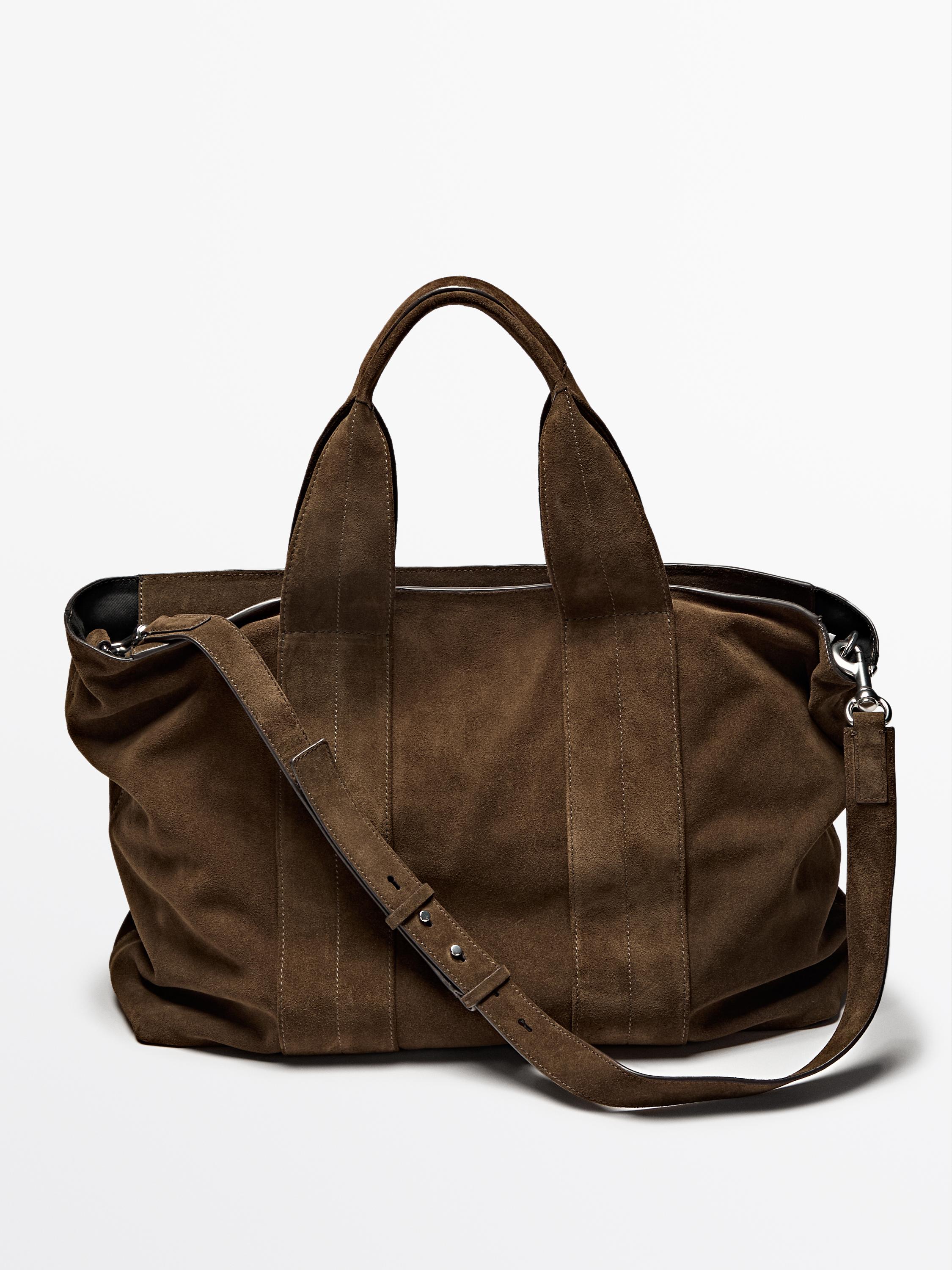 Split suede leather tote bag