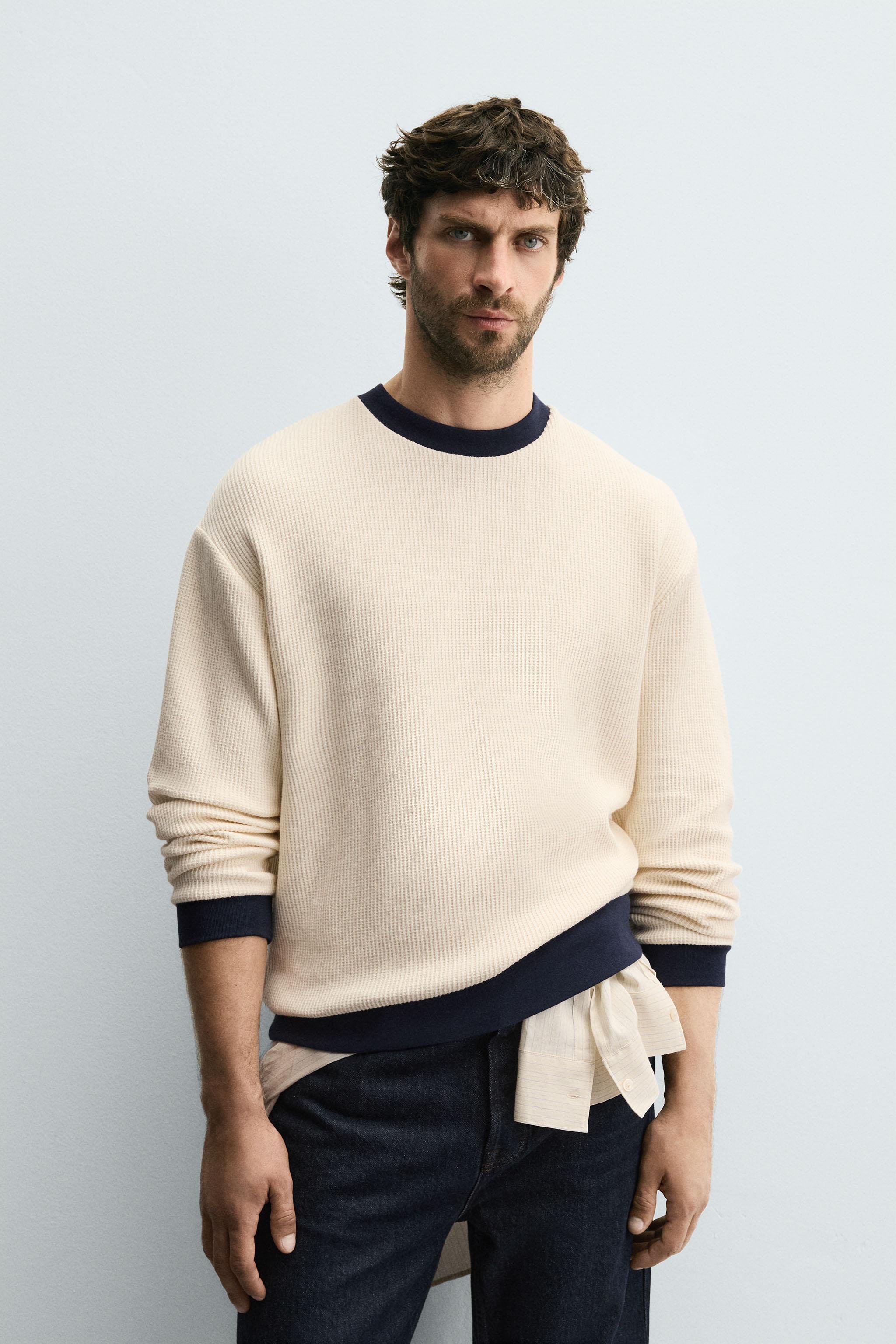 CONTRAST WAFFLE WEAVE SWEATSHIRT