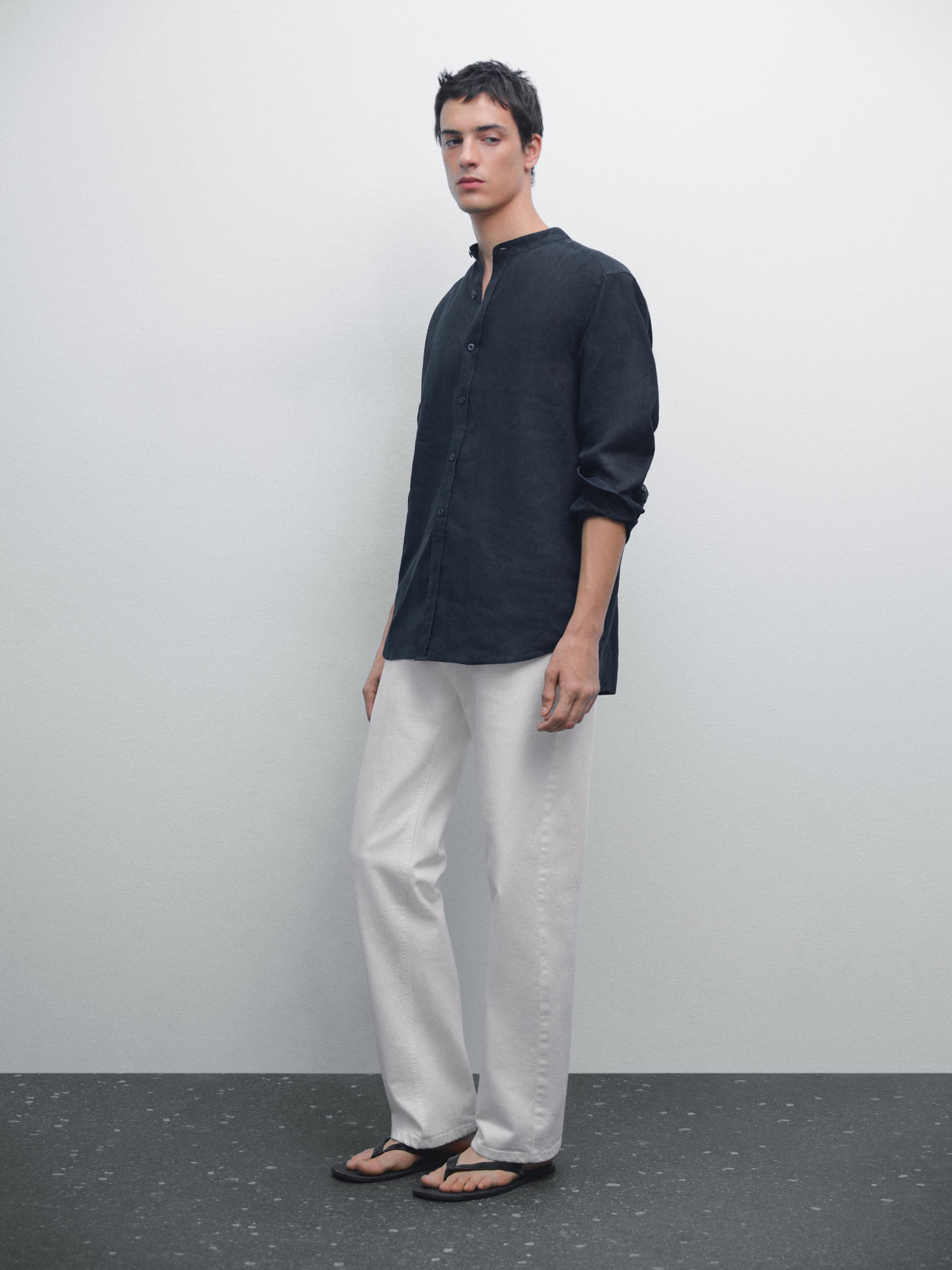 Regular-fit shirt with stand collar