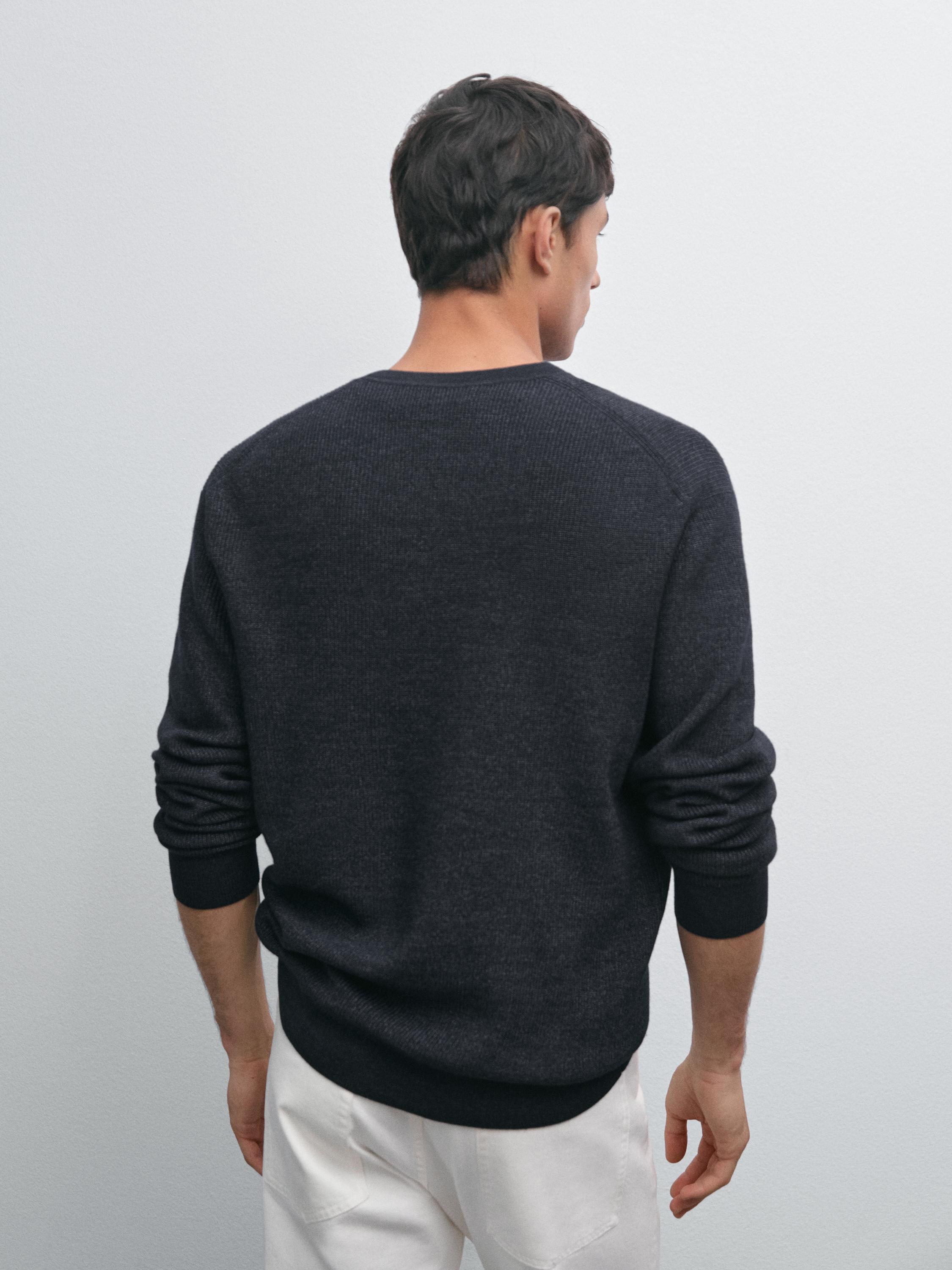Denim-effect knit sweater