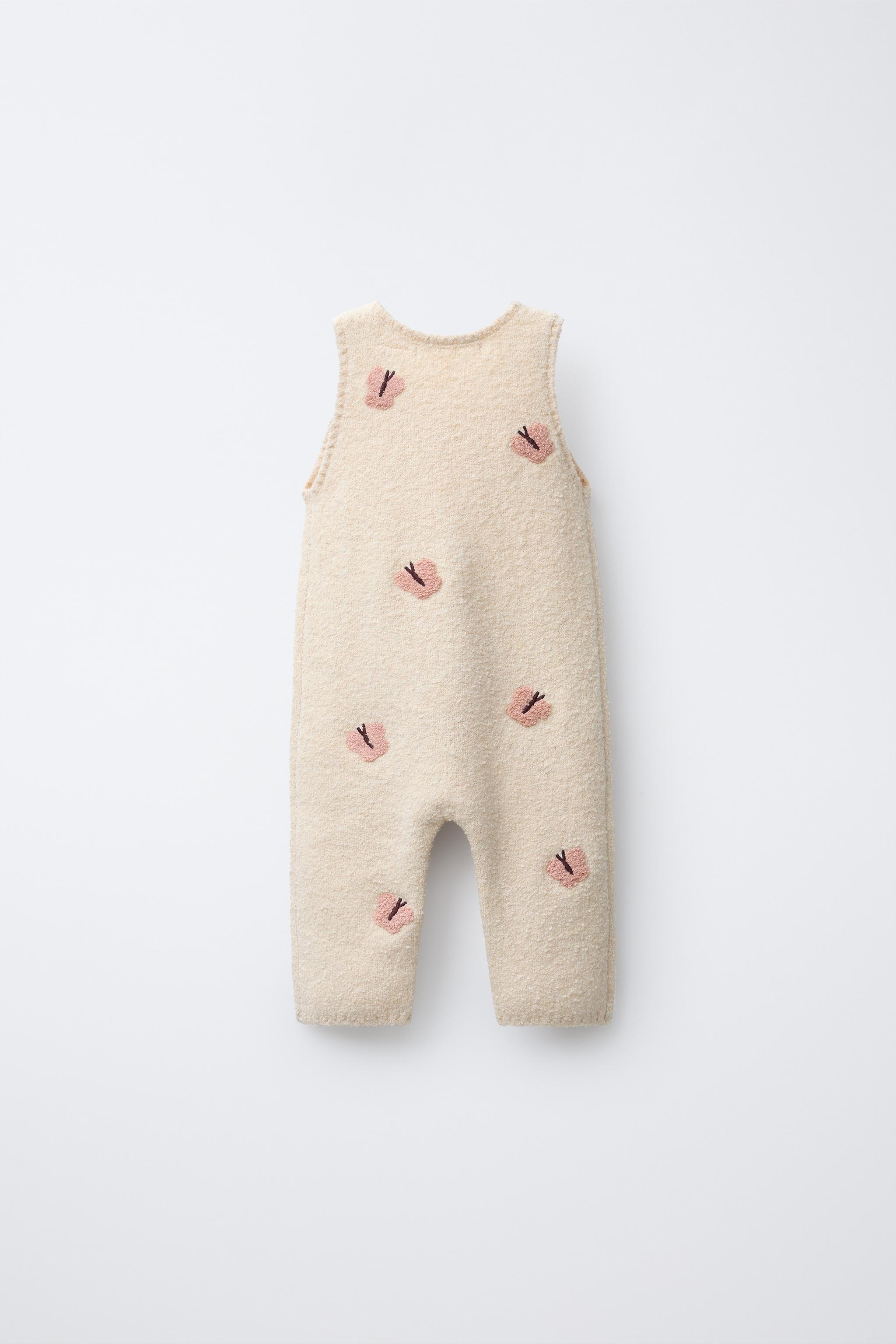 EMBROIDERED BUTTERFLY KNIT OVERALLS