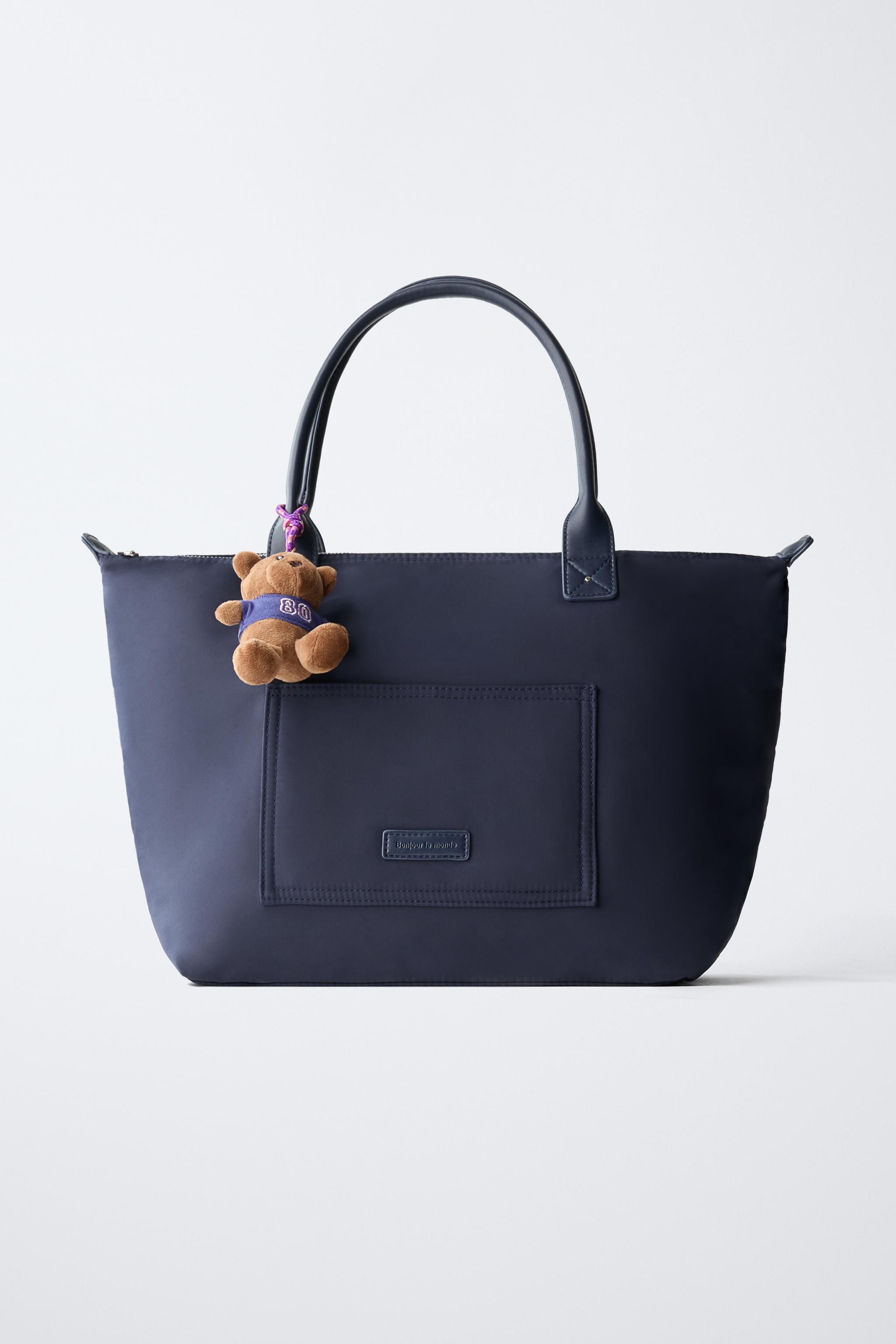 NYLON TOTE BAG WITH TEDDY BEAR CHARM