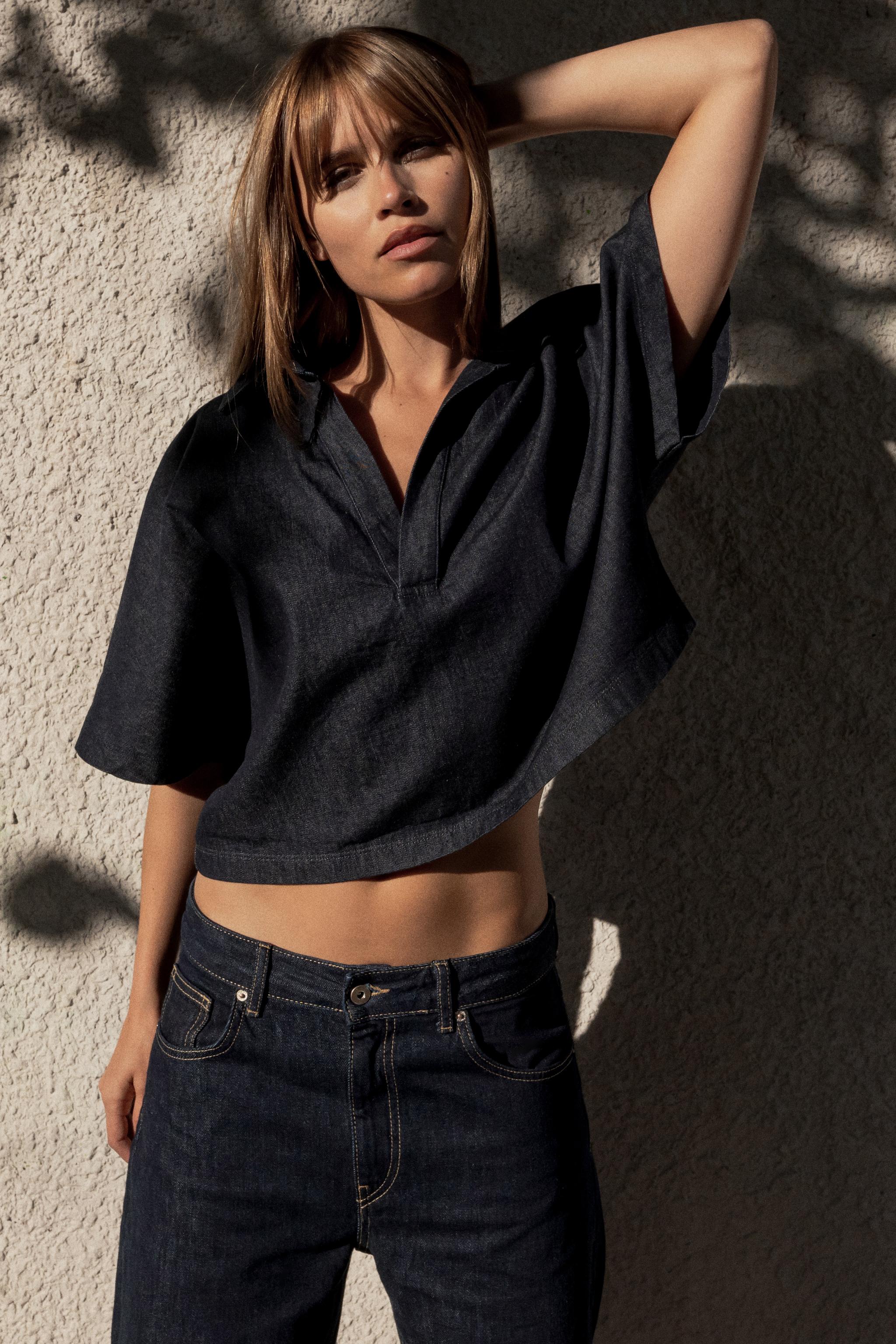 TRF DENIM POLO COLLAR SHIRT