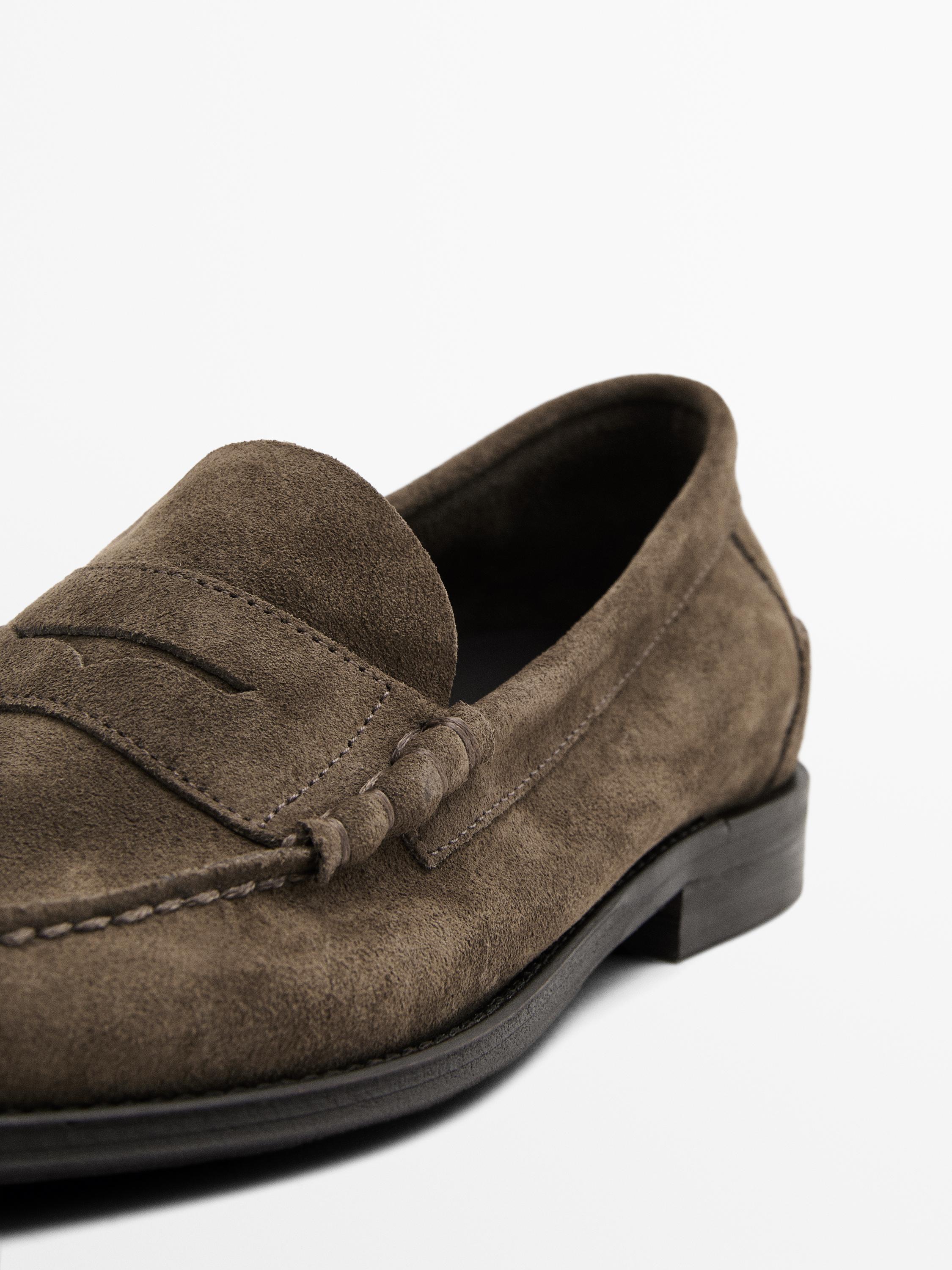 Split suede penny loafers