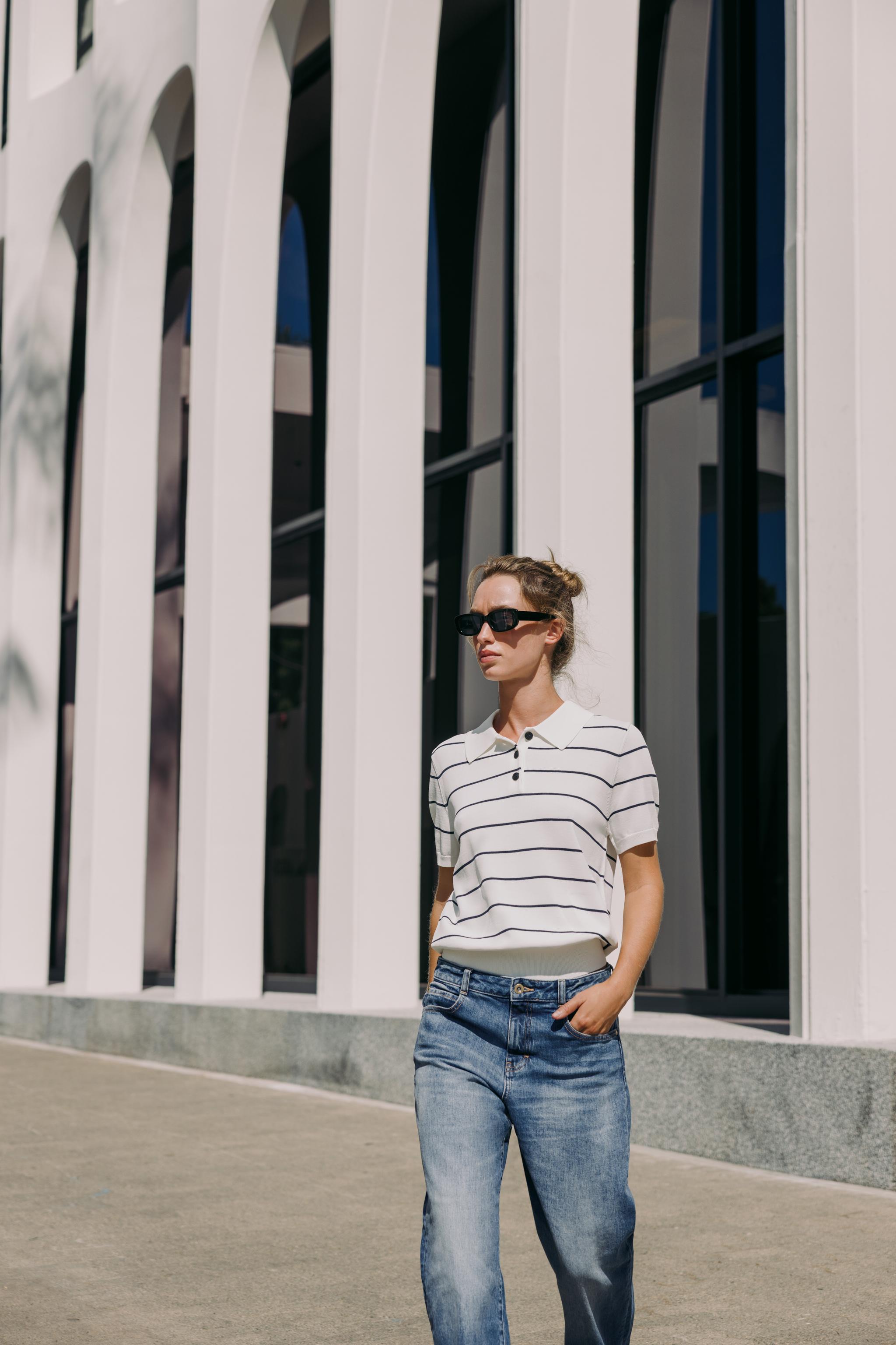 SHORT SLEEVE KNIT POLO TOP