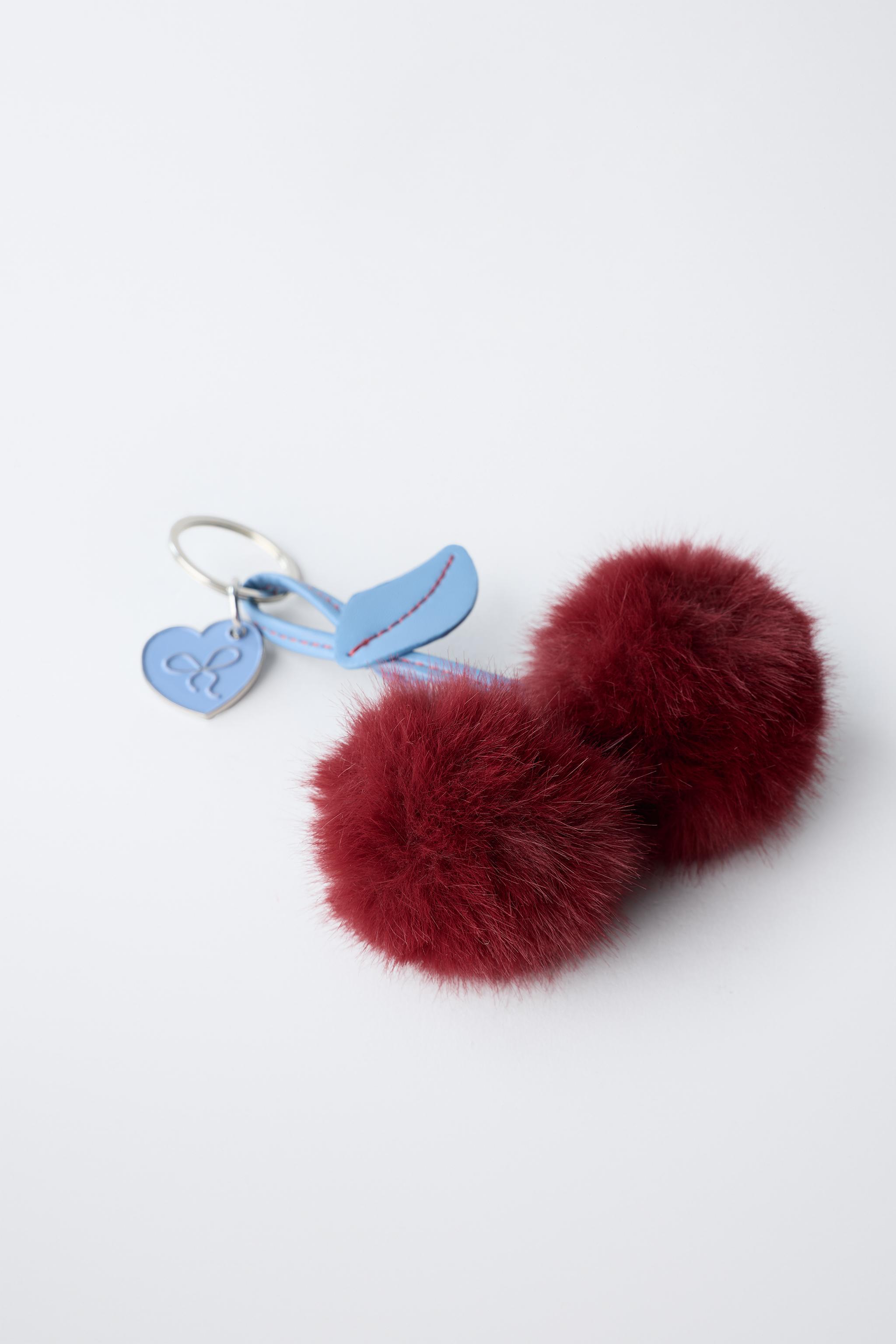 FAUX FUR CHERRY KEYCHAIN