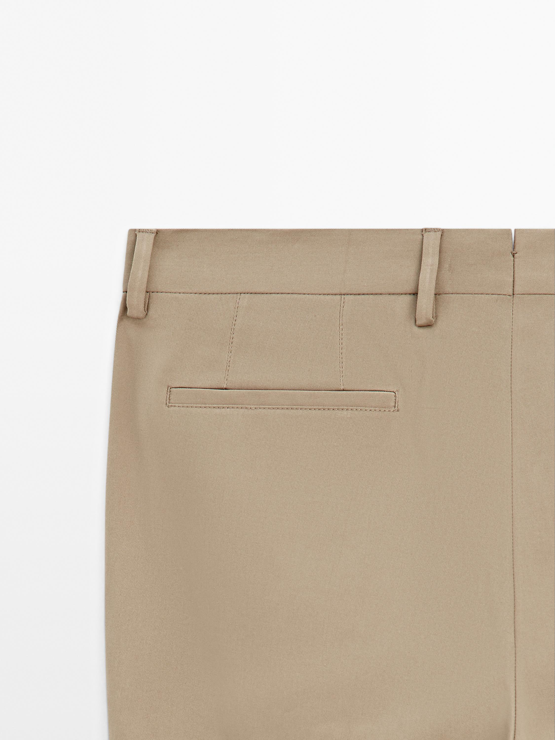 Cotton blend slim fit trousers