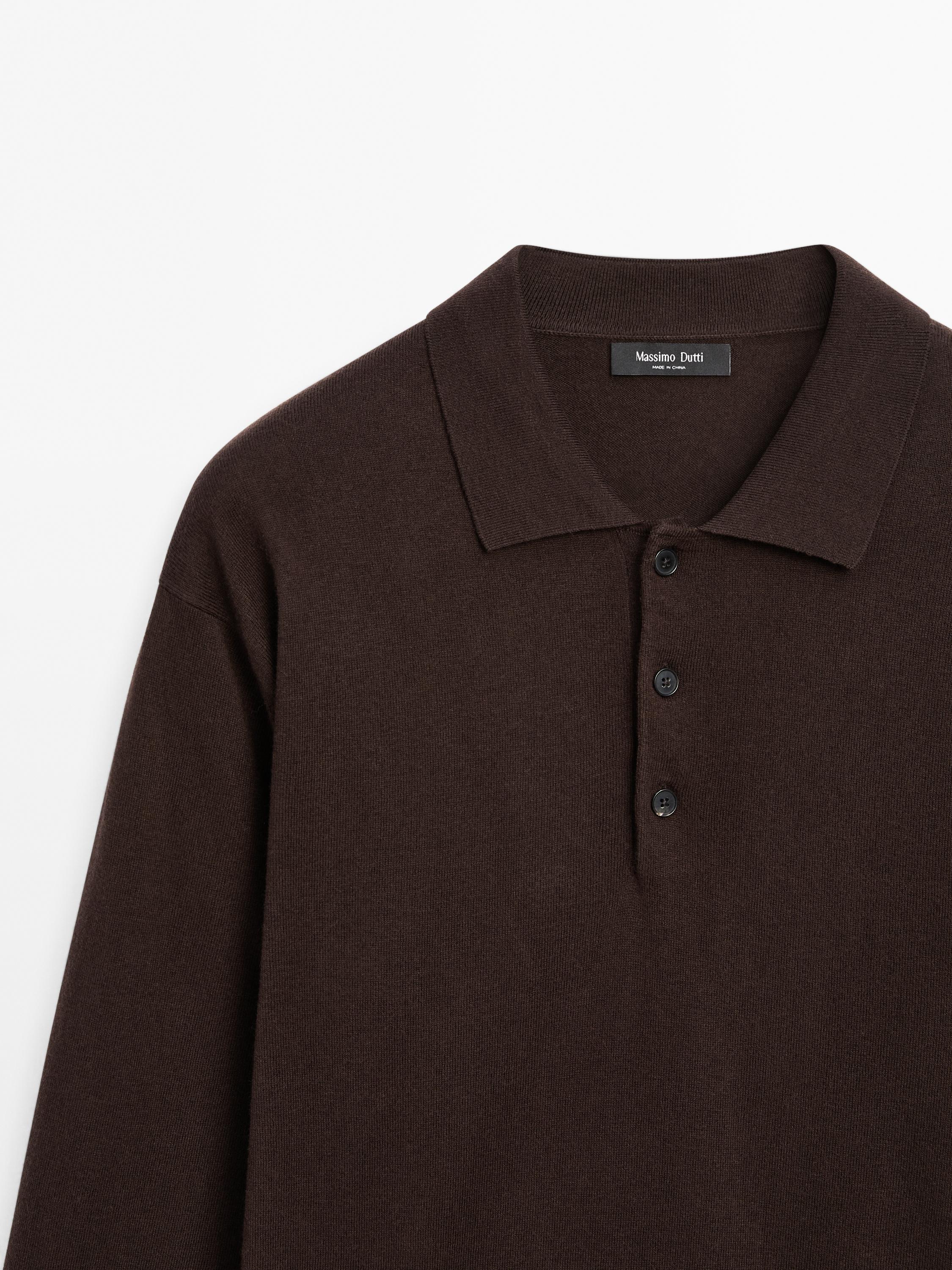 Cotton blend knit polo sweater