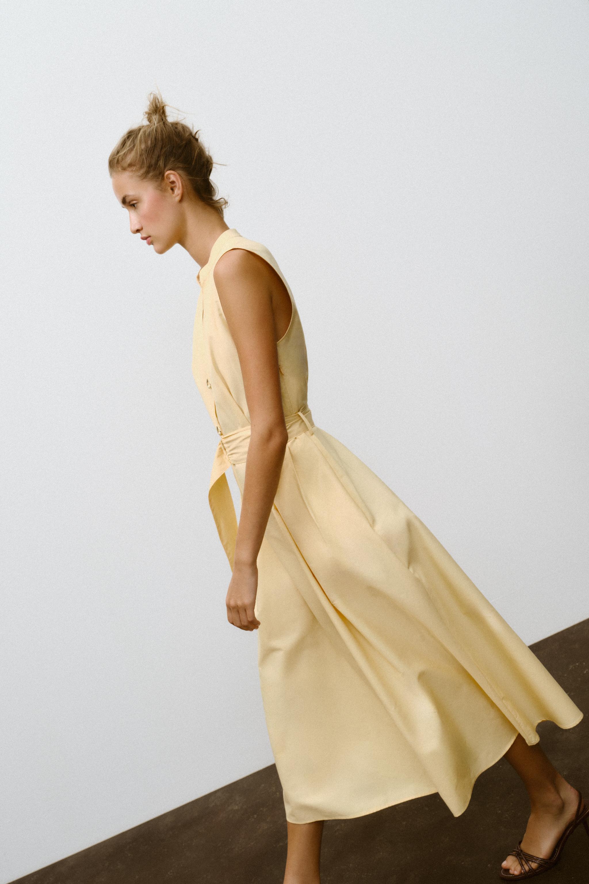 BELTED POPLIN MIDI DRESS