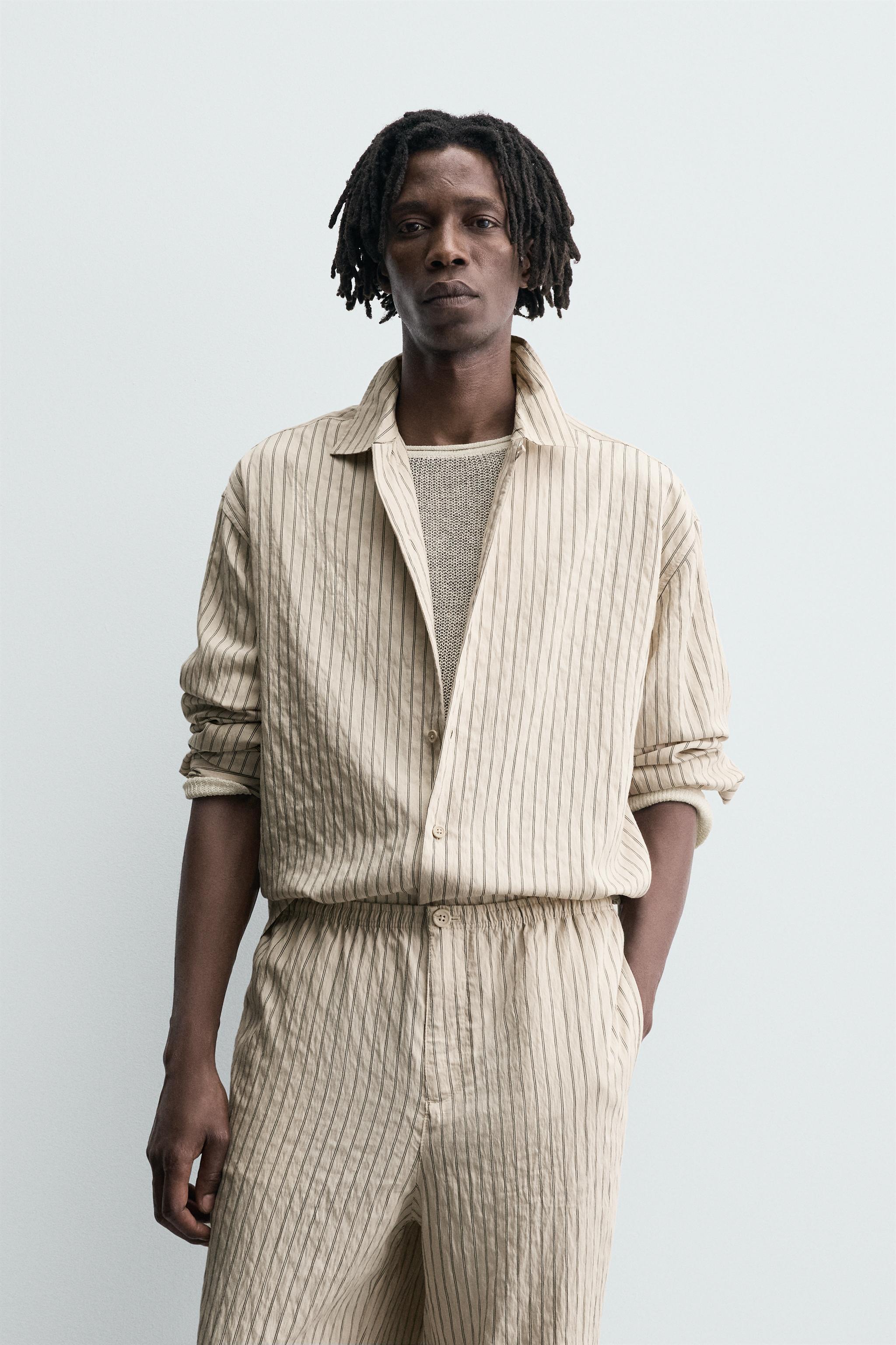 FLOWY WRINKLED EFFECT STRIPED SHIRT