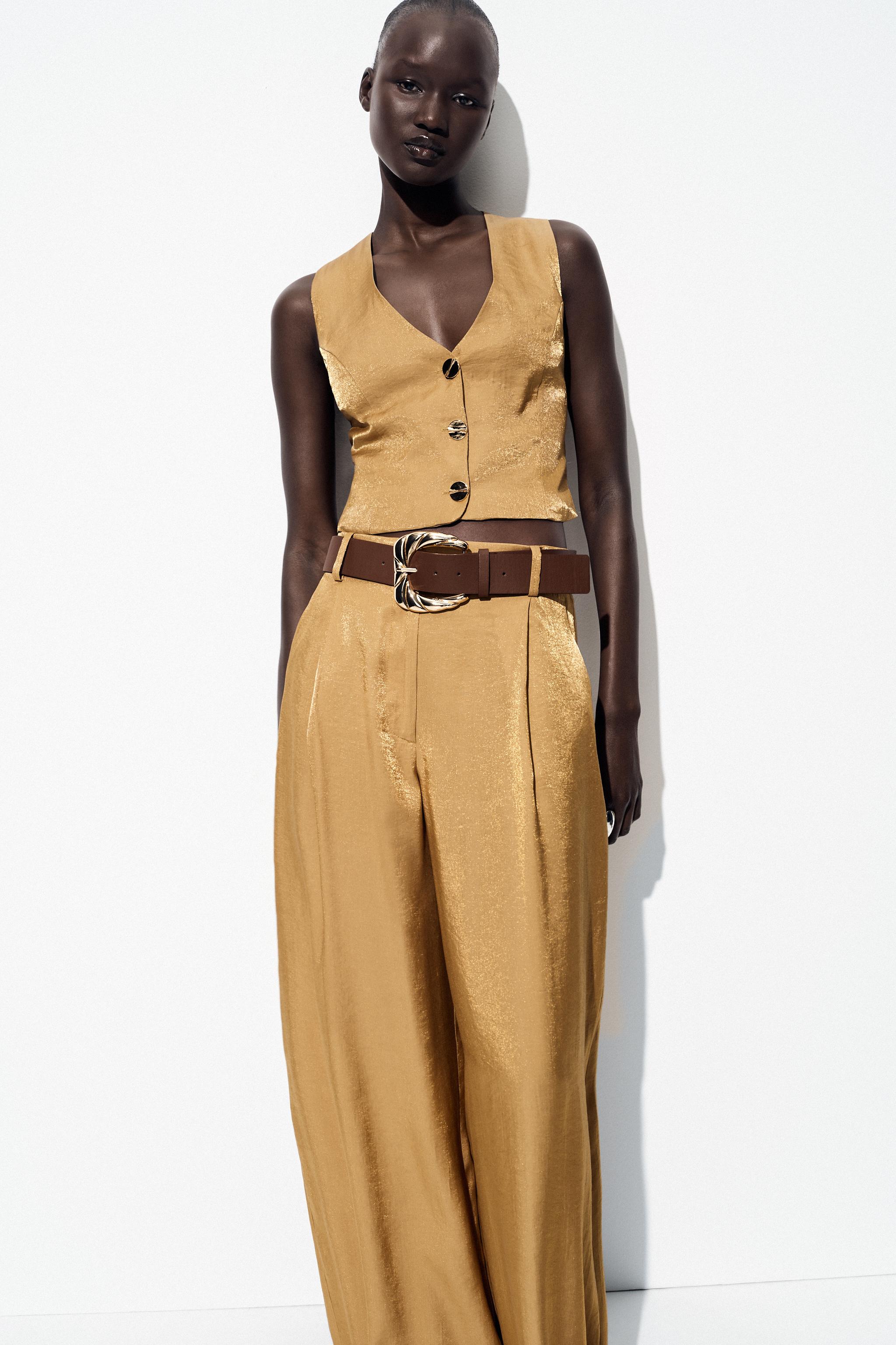 GOLD BUTTON SATIN EFFECT TOP