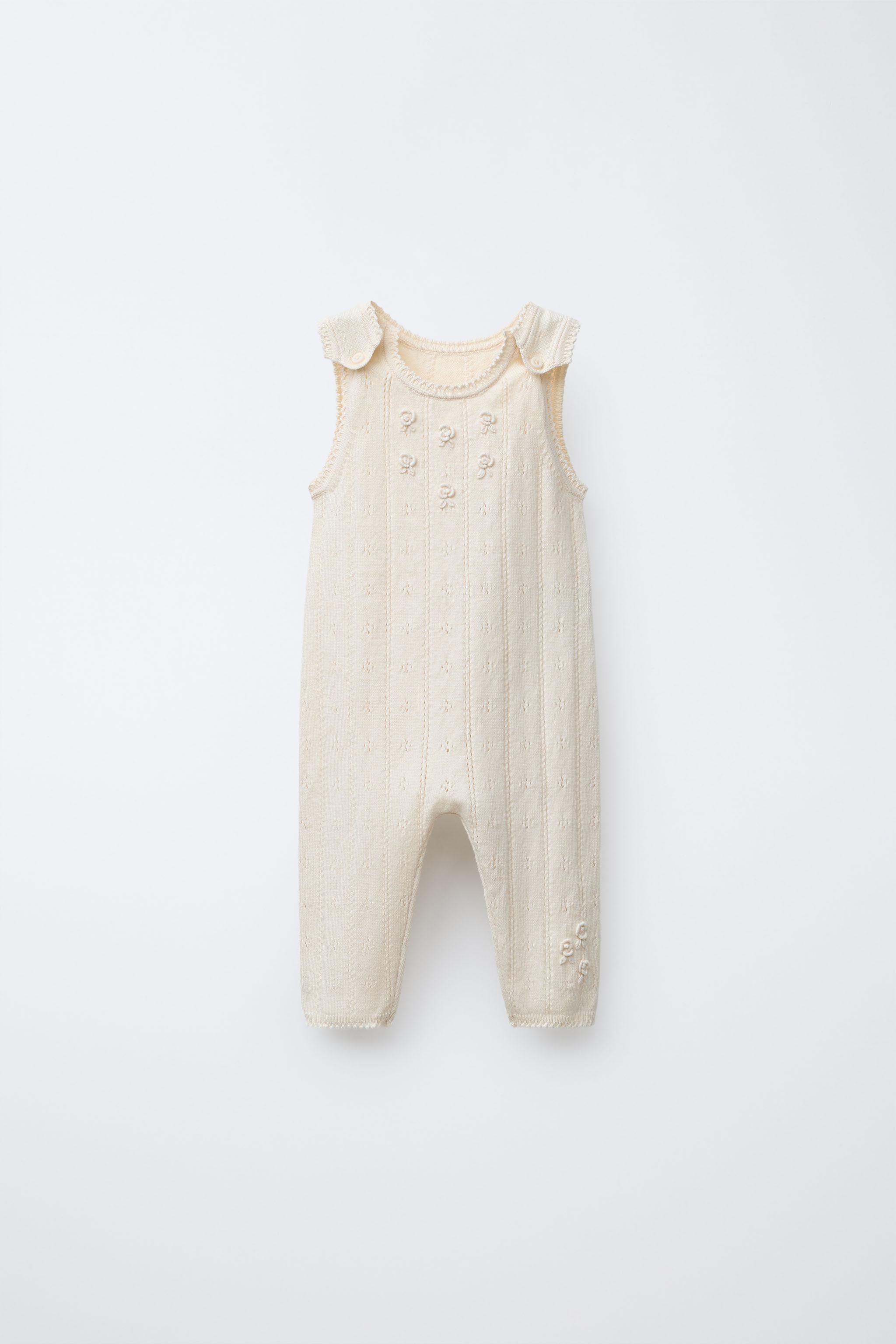 OPENWORK AND EMBROIDERED KNIT OVERALLS