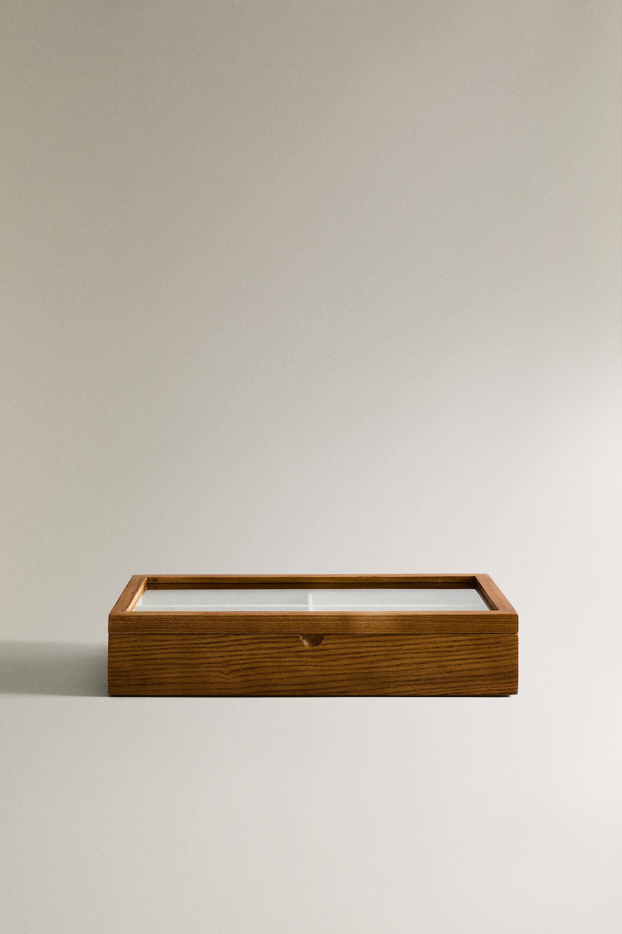 WOODEN JEWELRY AND GLASSES STORAGE BOX