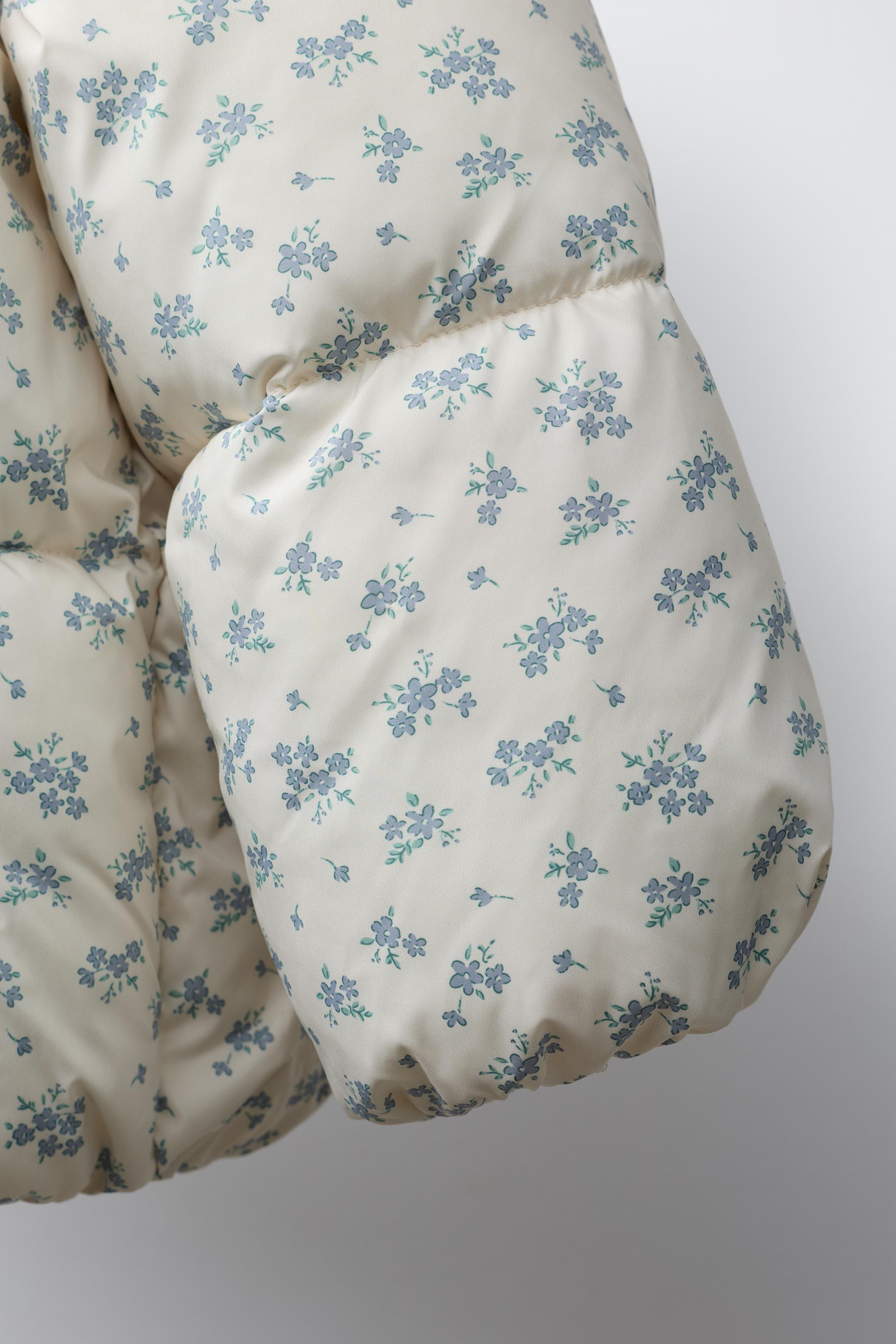 FLORAL PRINT FLEECE PUFFER JACKET