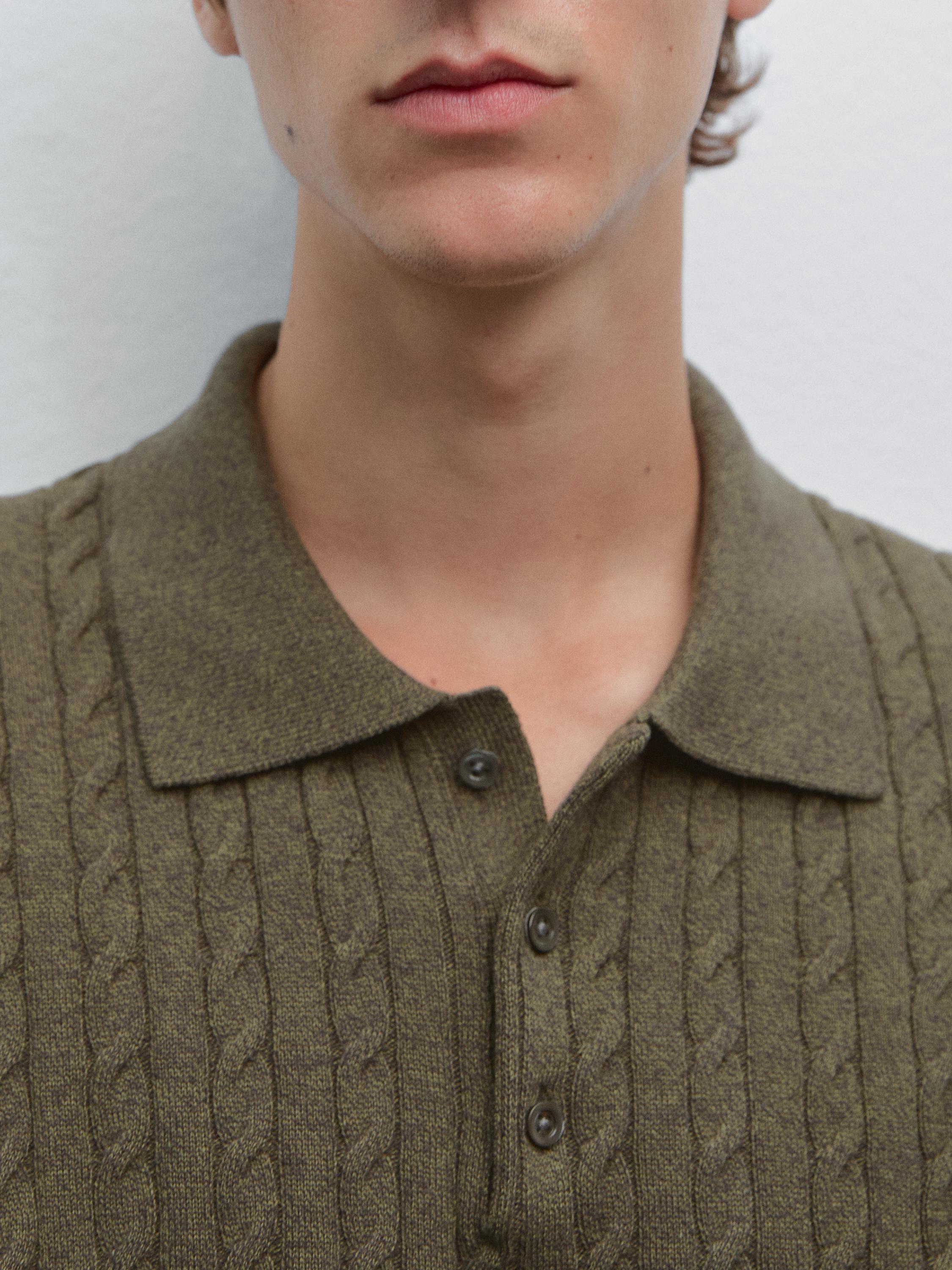 Cable-knit polo shirt