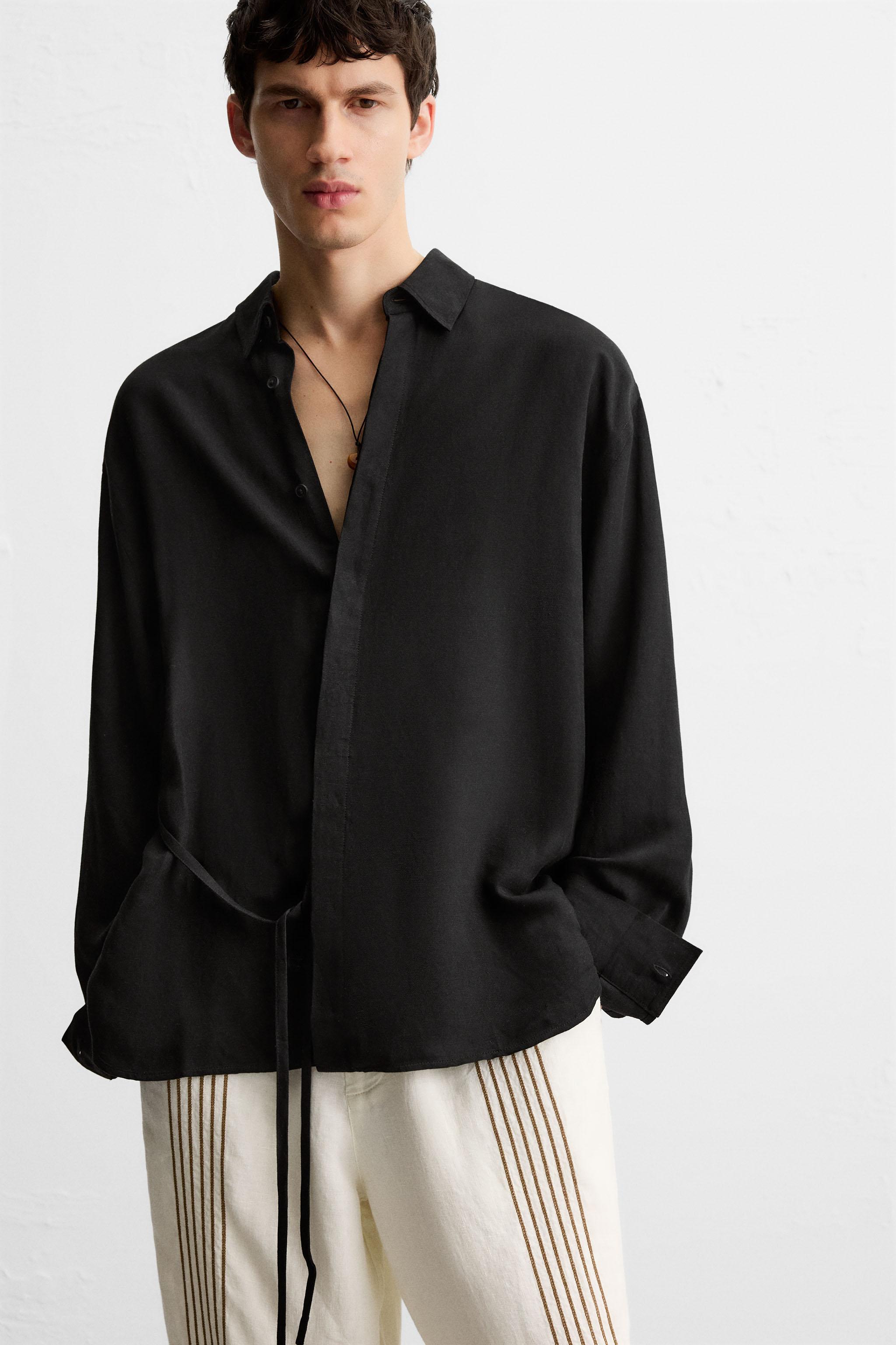 VISCOSE - LINEN TIE SHIRT