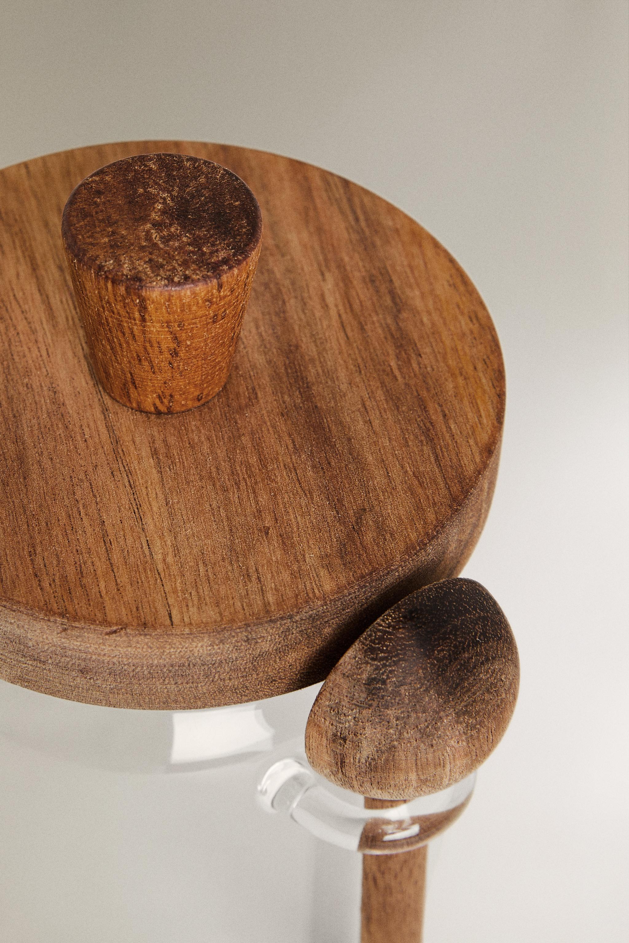 BOROSILICATE GLASS AND WOOD SUGAR BOWL