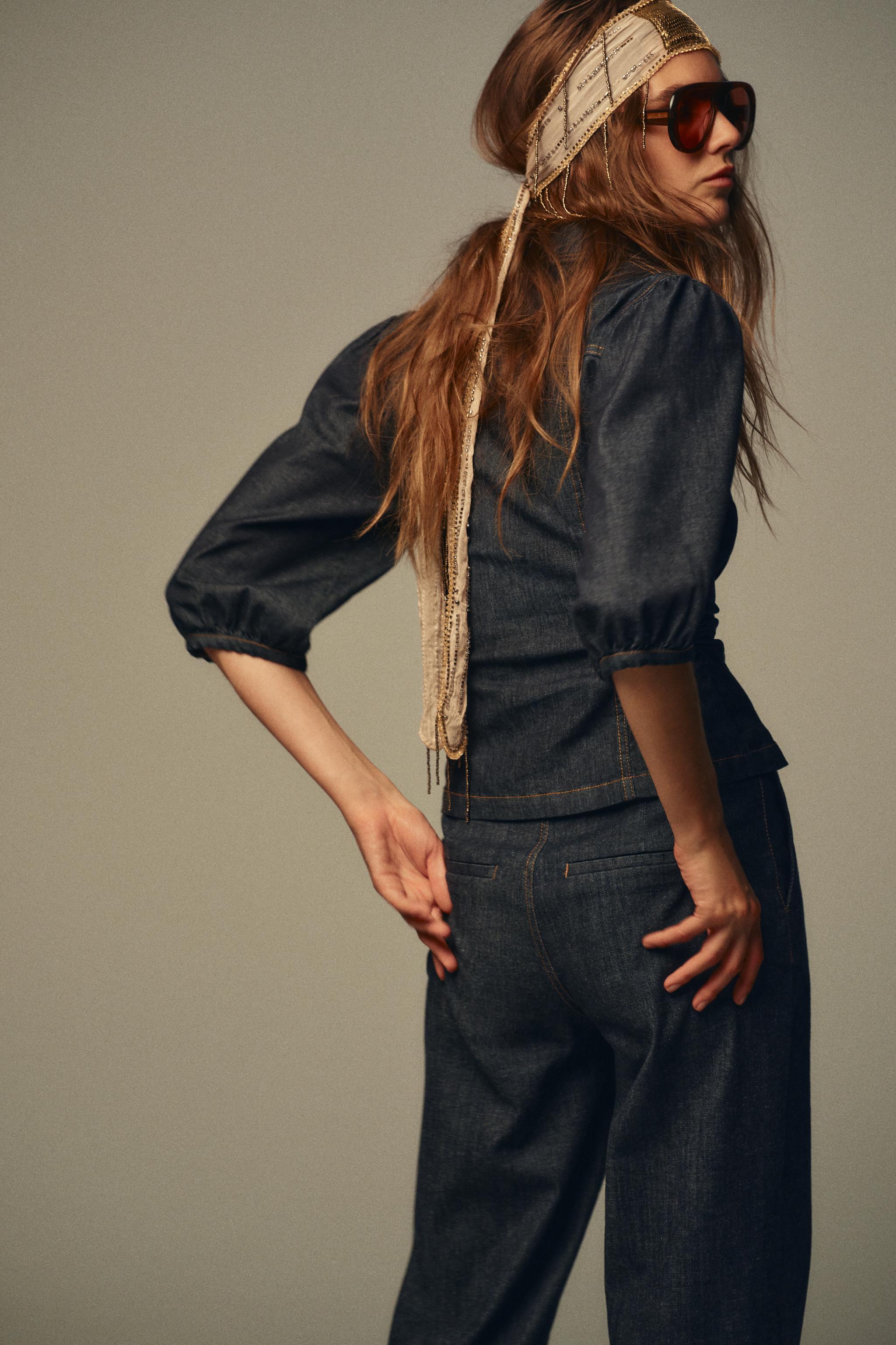 Z1975 FITTED DENIM PUFF SLEEVE SHIRT