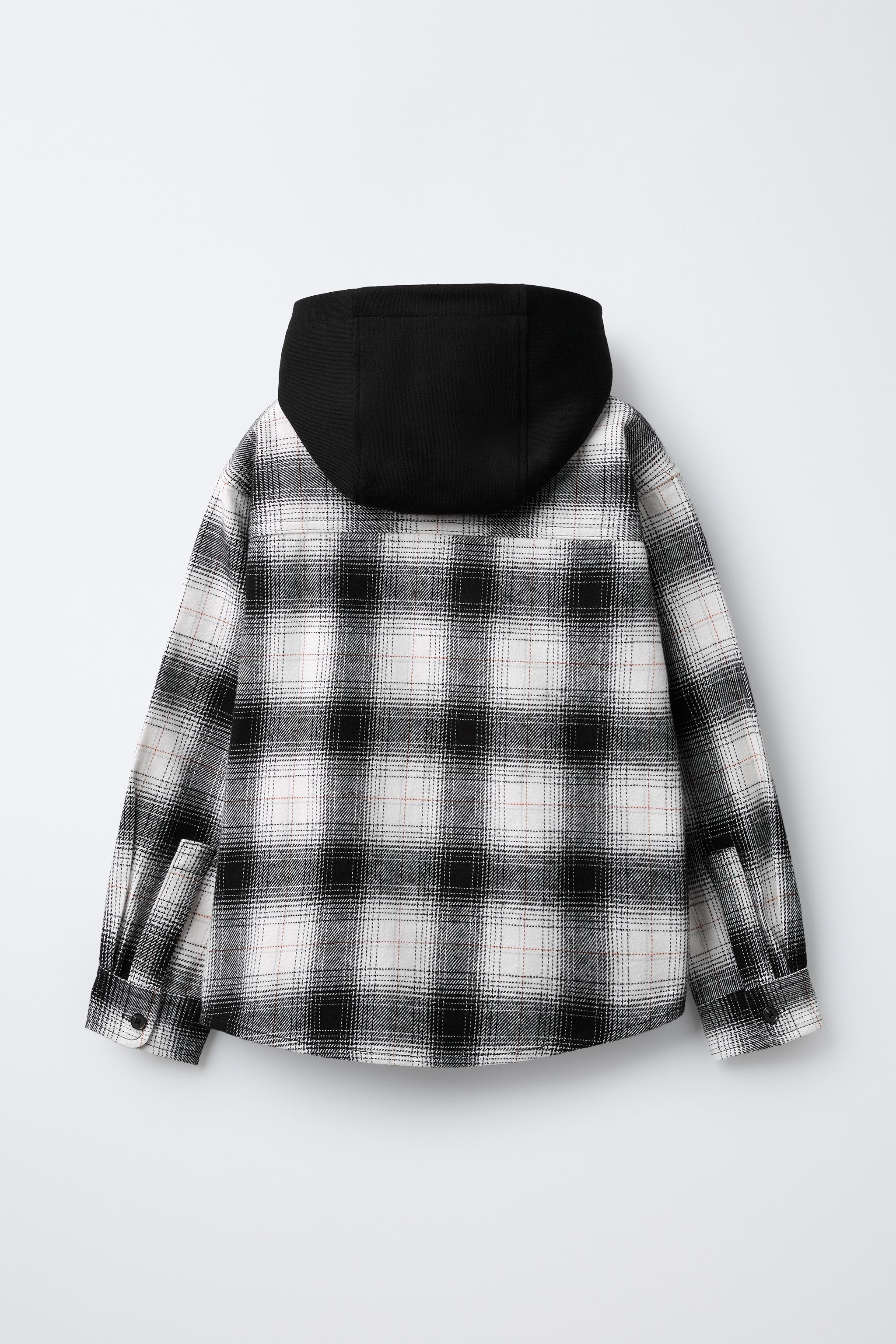 REMOVABLE FLEECE HOOD PLAID OVERSHIRT