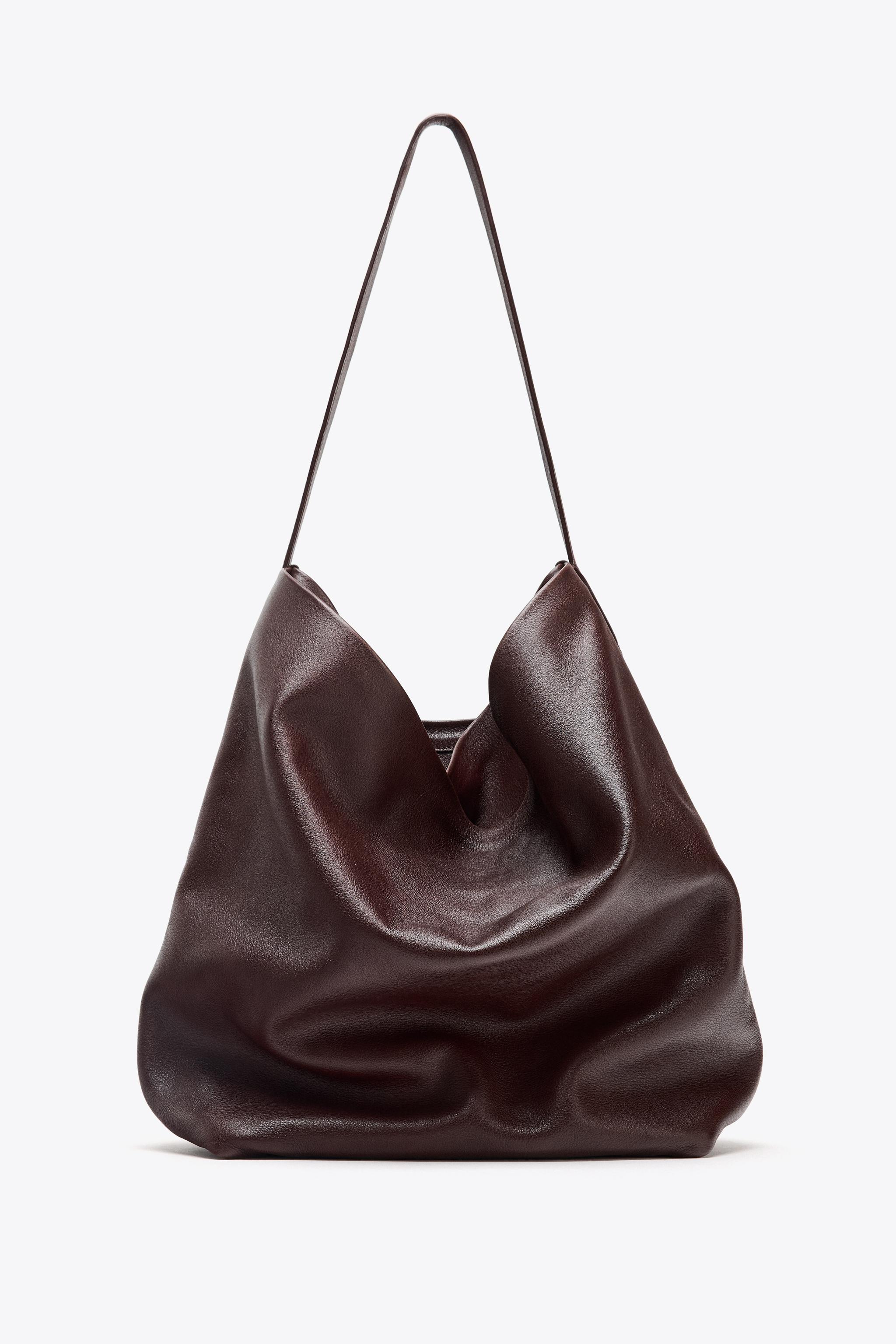 DOUBLE COMPARTMENT LEATHER BUCKET BAG
