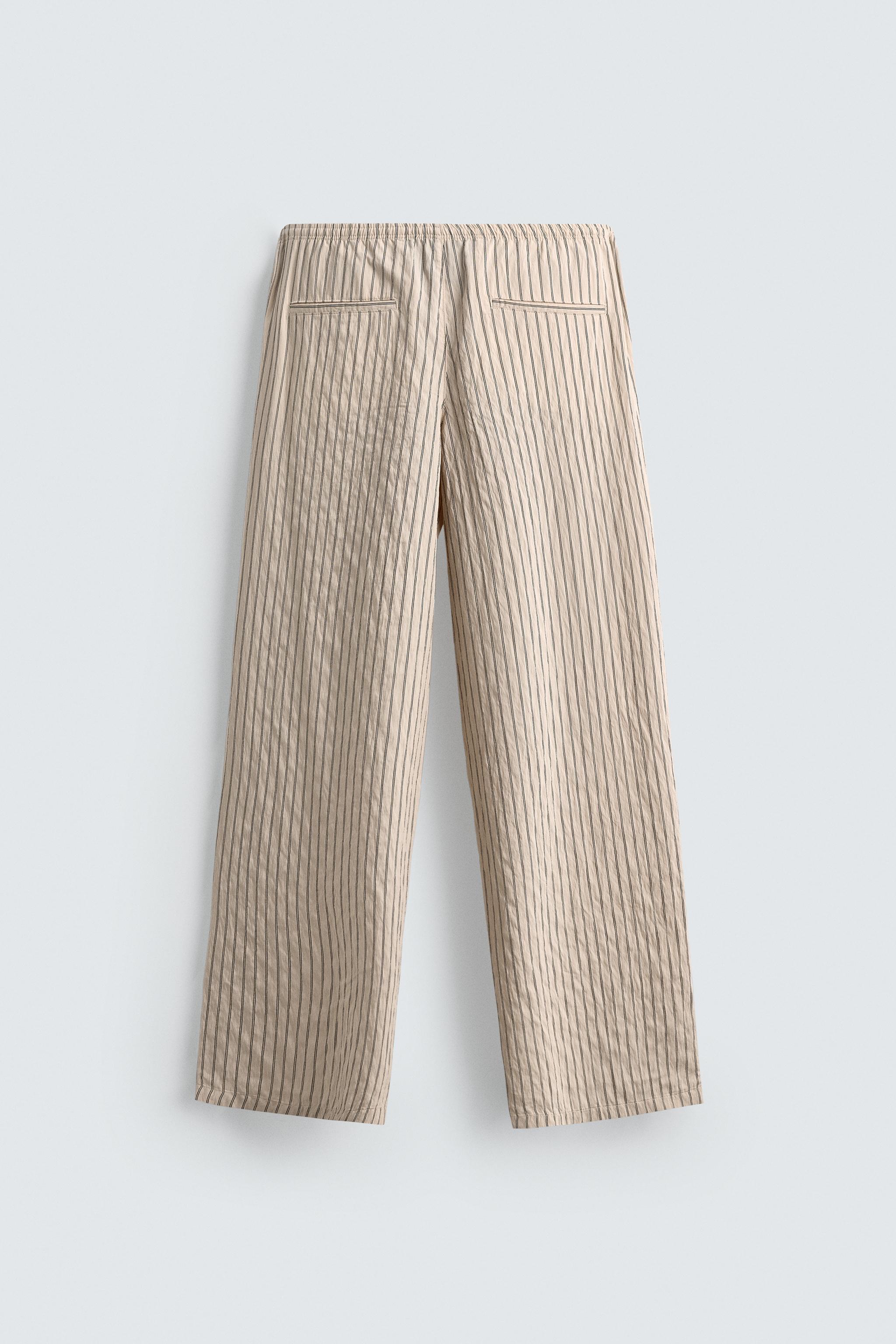 WRINKLED EFFECT STRIPED FLOWY PANTS