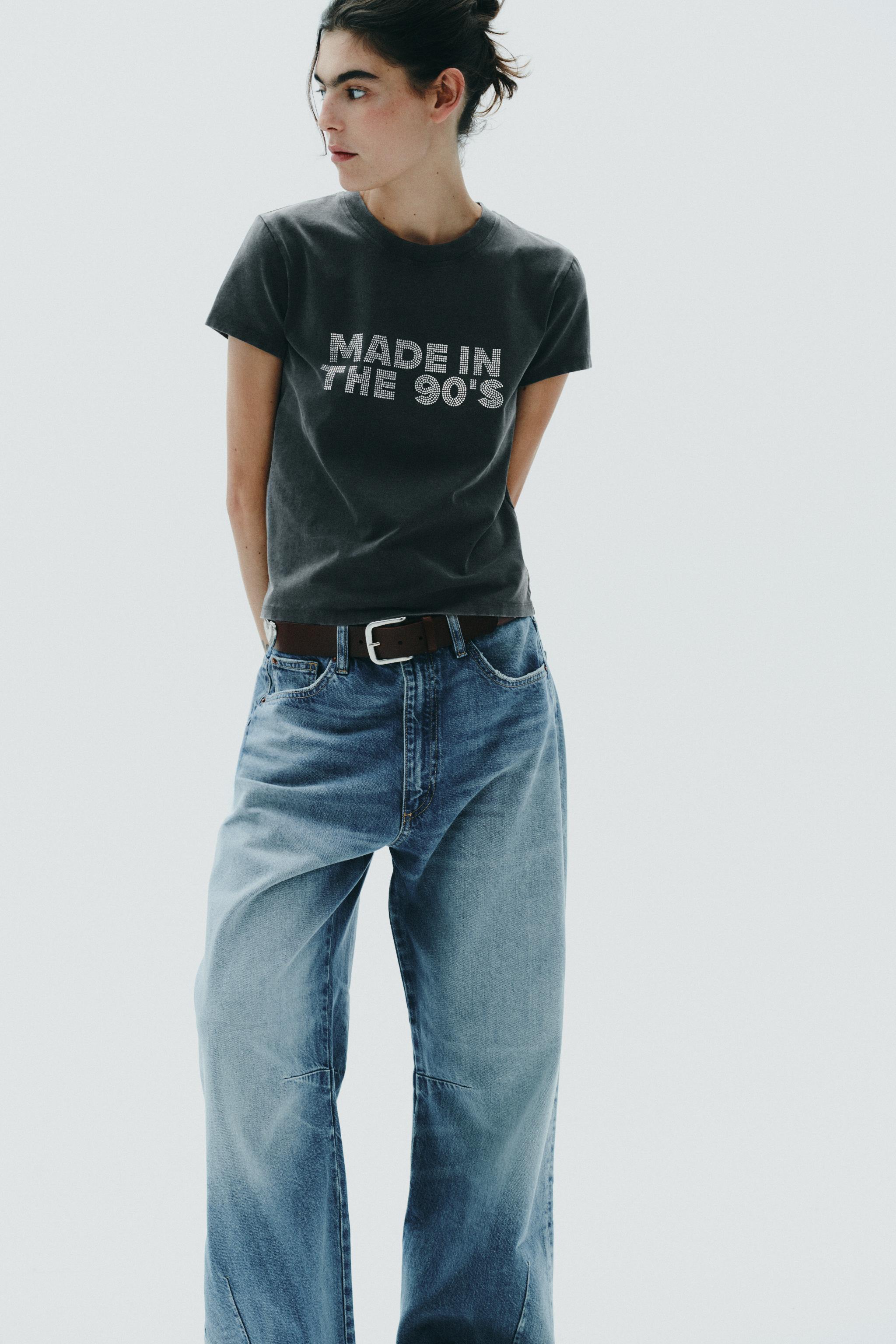 WASHED EFFECT RHINESTONE T-SHIRT