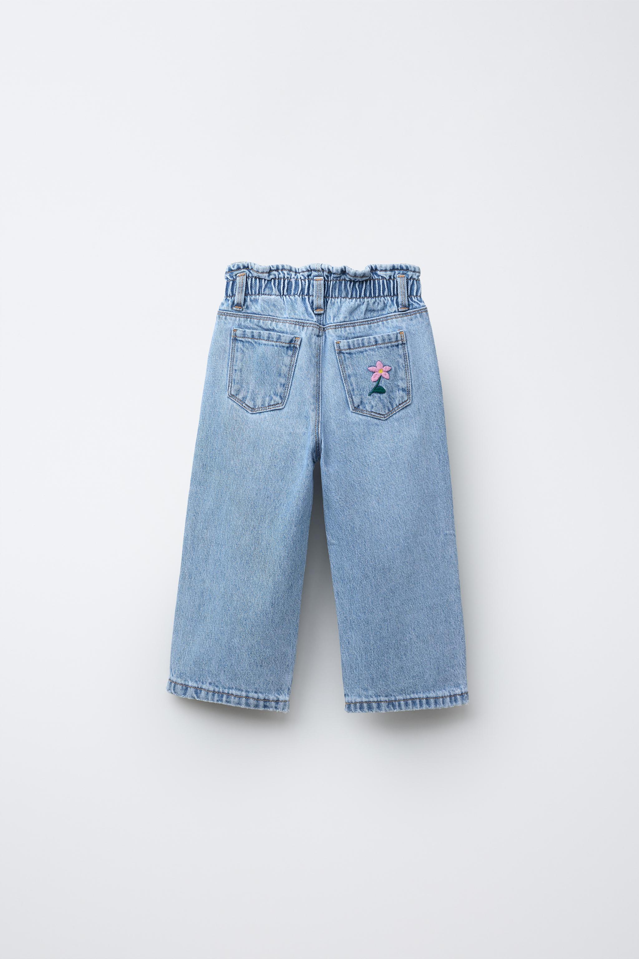 EMBROIDERED FLOWER PAPERBAG JEANS