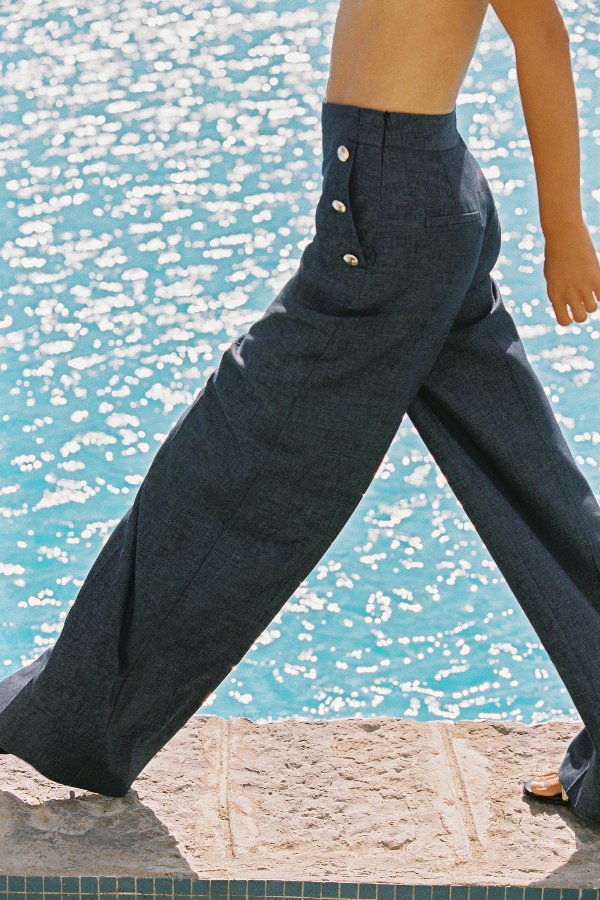 WIDE LEG LINEN PANTS WITH BUTTONS