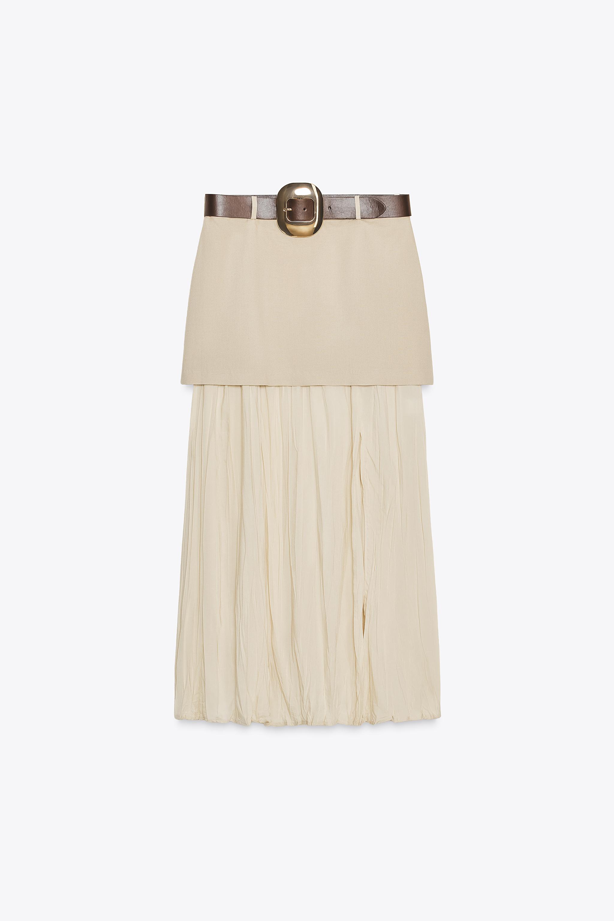 BELTED COMBINATION MIDI SKIRT