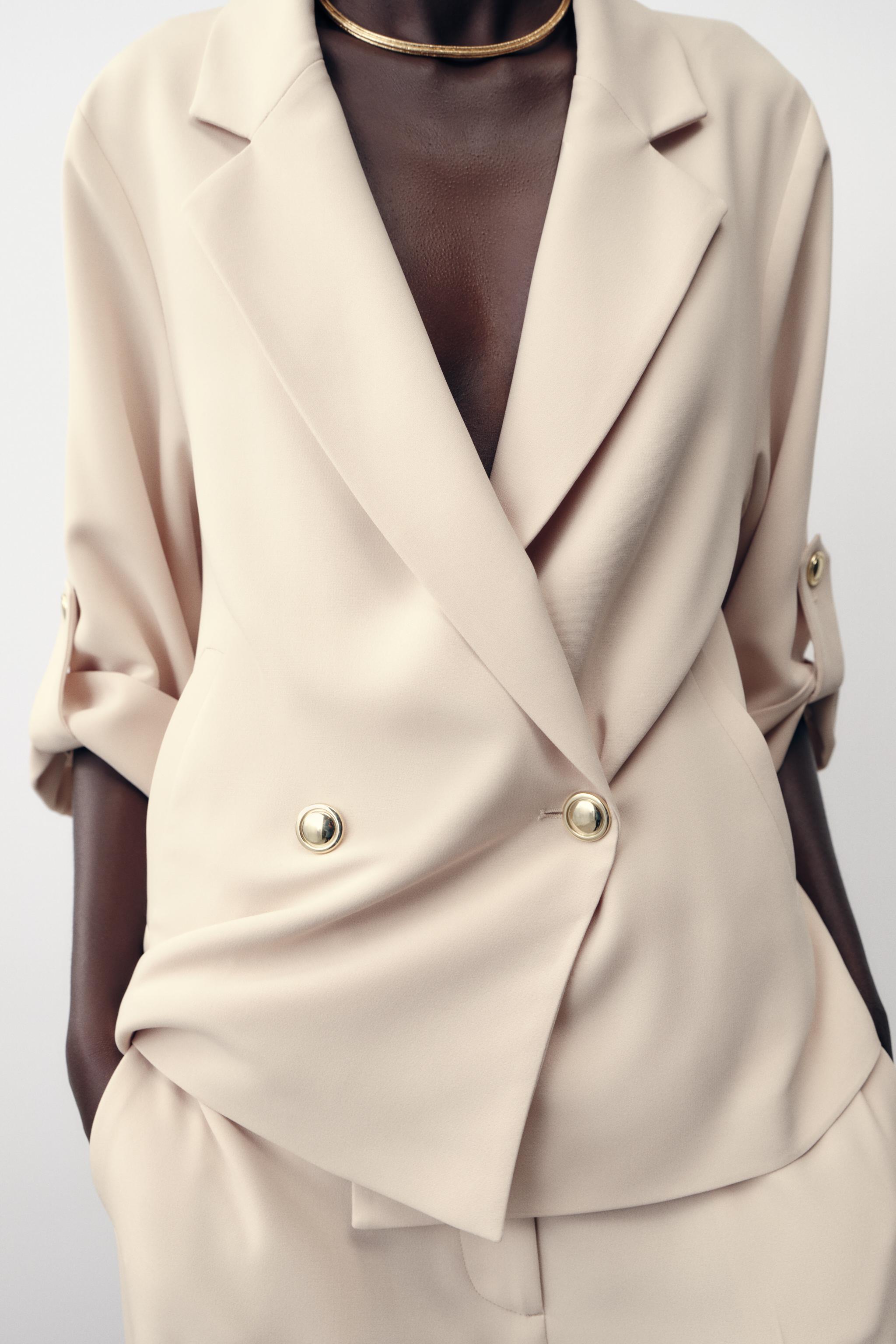 DOUBLE BREASTED BLAZER WITH TABBED SLEEVES