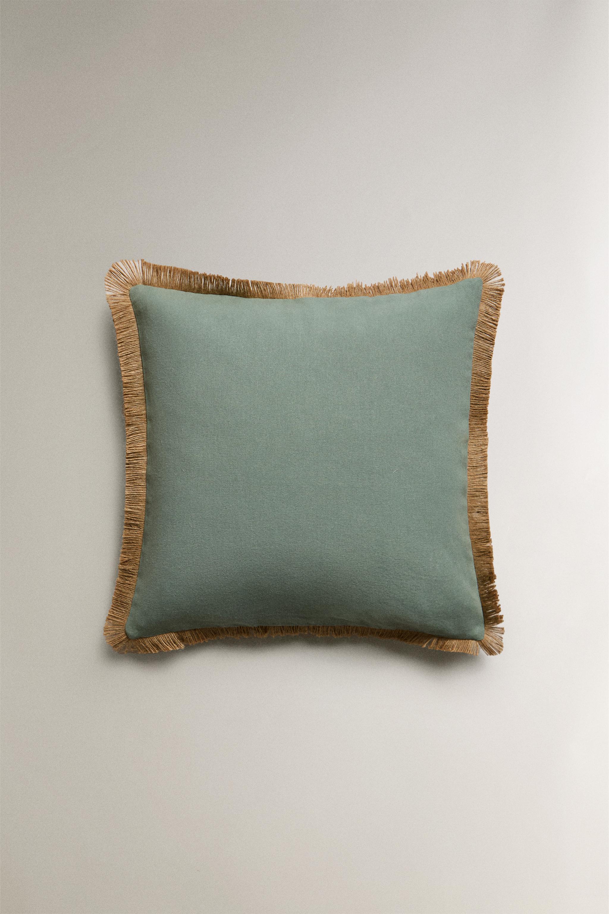 FRINGED JUTE THROW PILLOW COVER