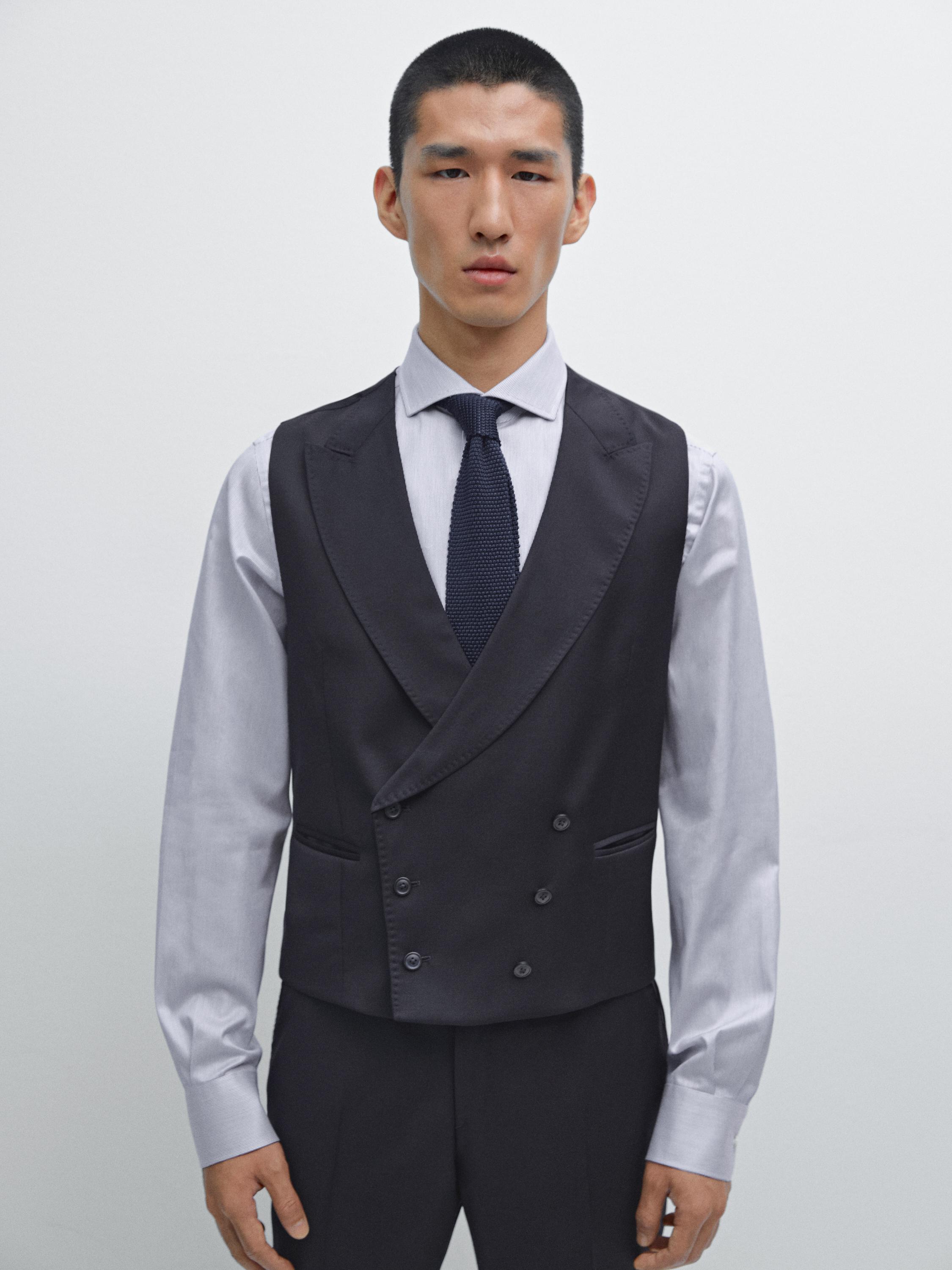 Plain 100% wool suit waistcoat