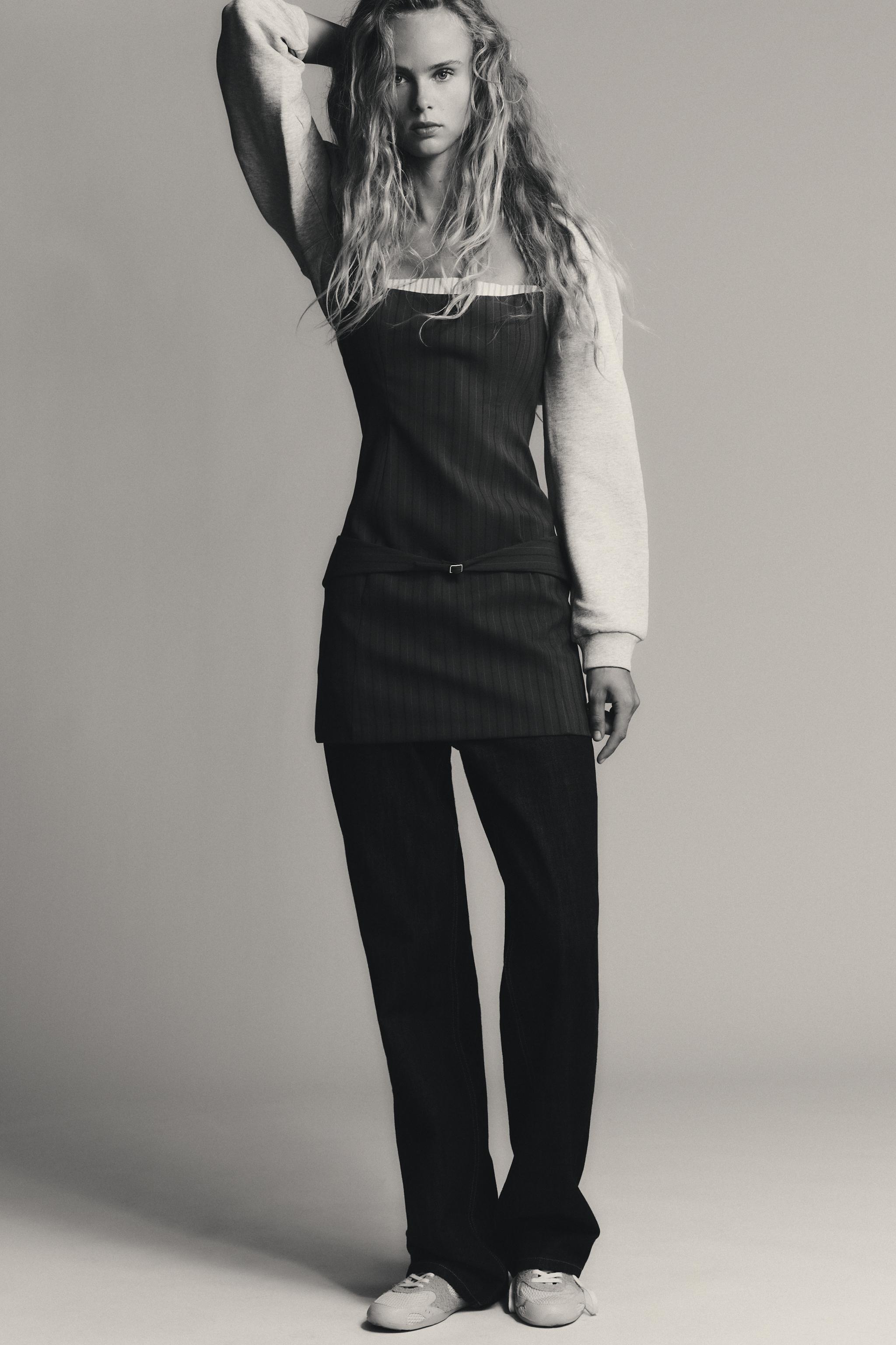 CONTRASTING PINSTRIPE DRESS