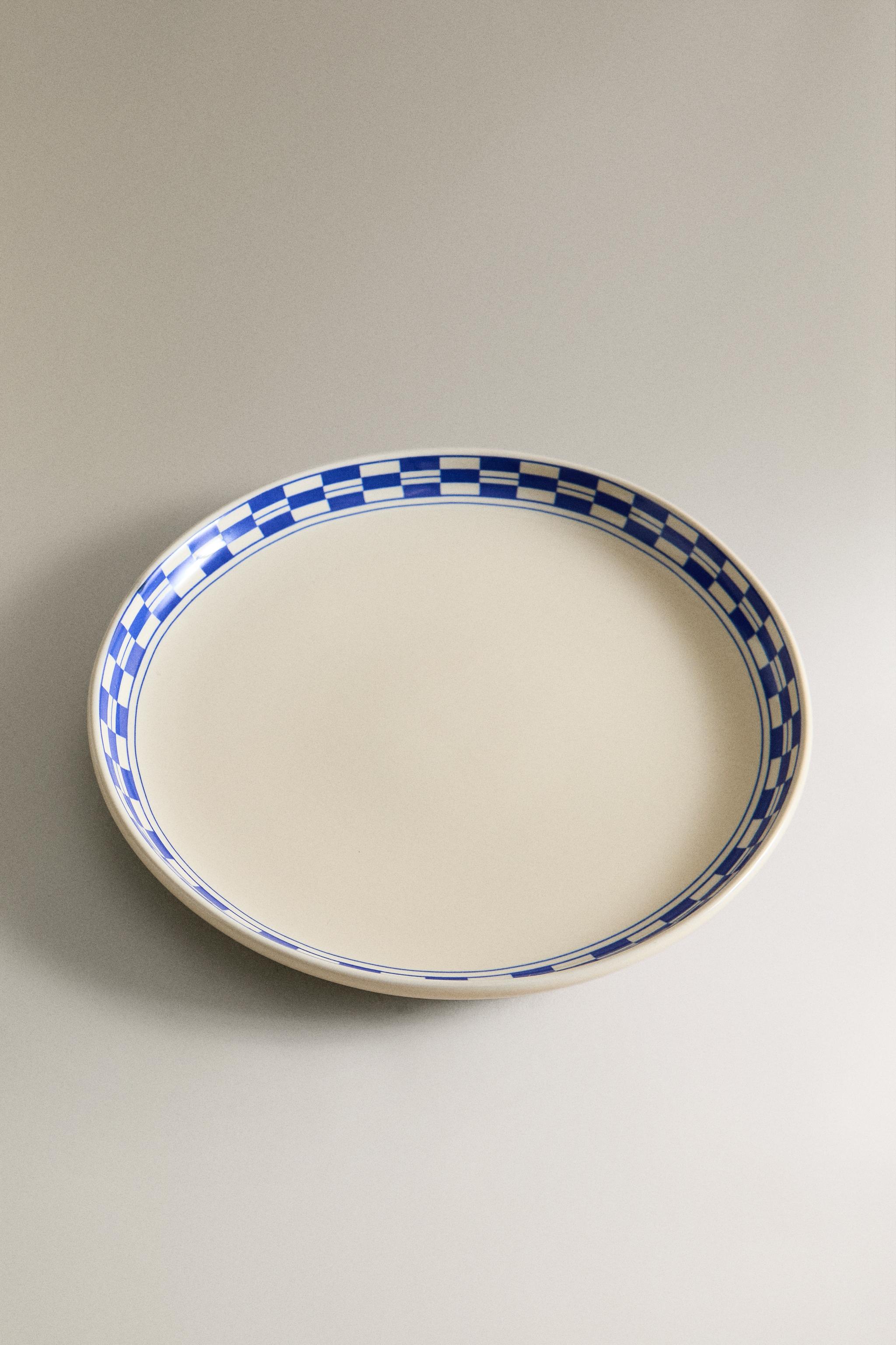 CERAMIC DESSERT PLATE WITH CHECKED RIM