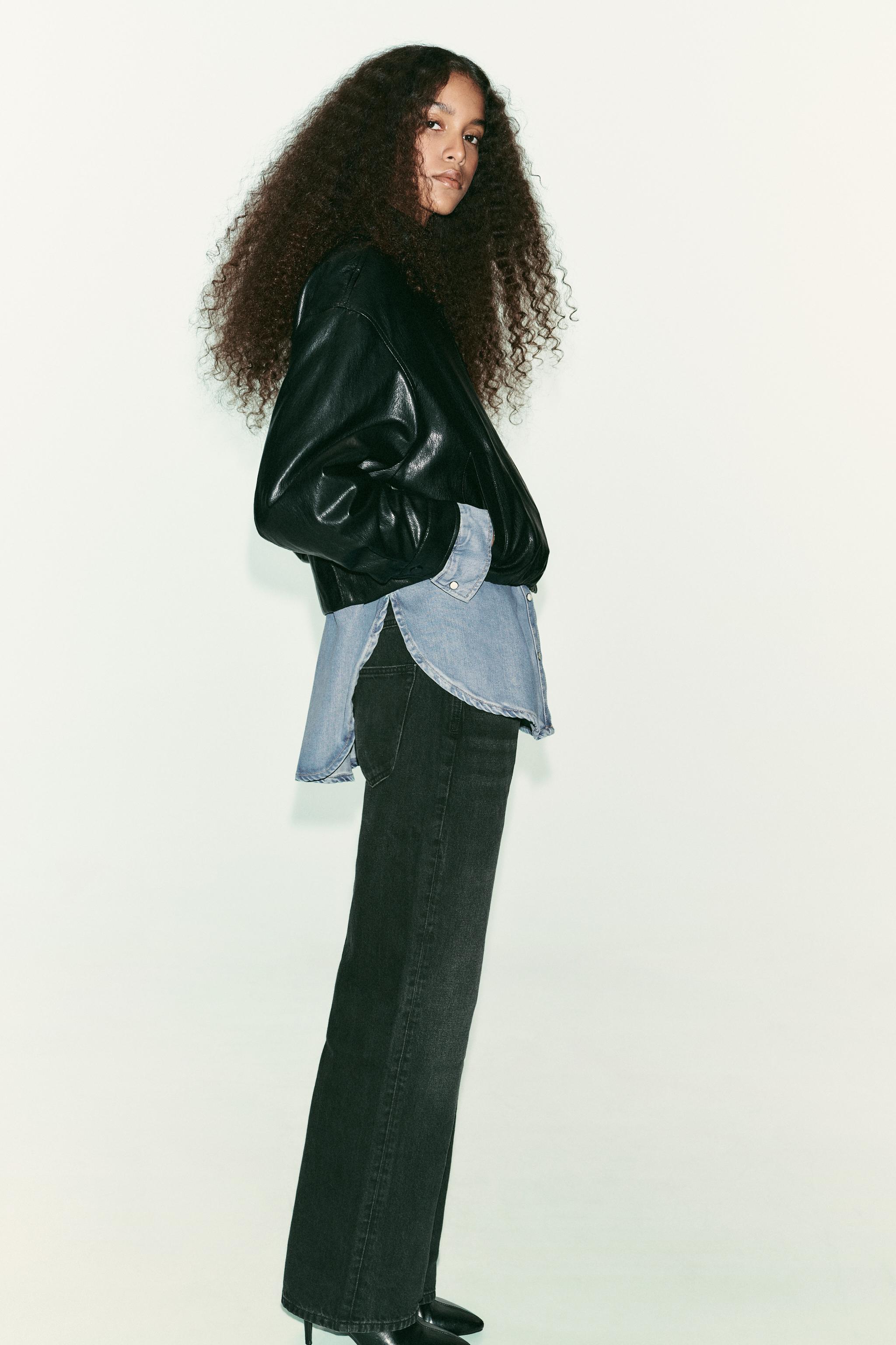 HIGH COLLAR FAUX LEATHER BOMBER JACKET