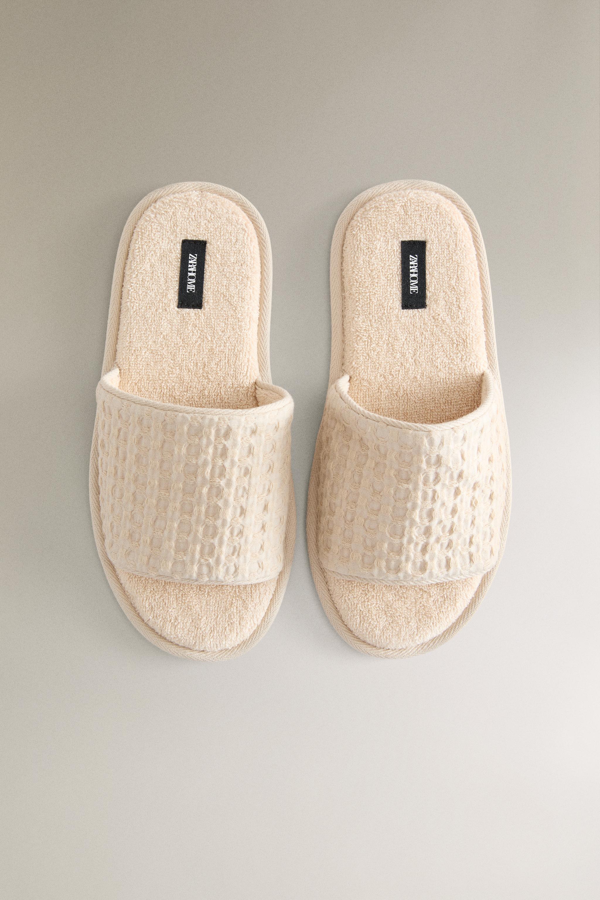 WAFFLE-KNIT TERRYCLOTH SLIDER SLIPPERS