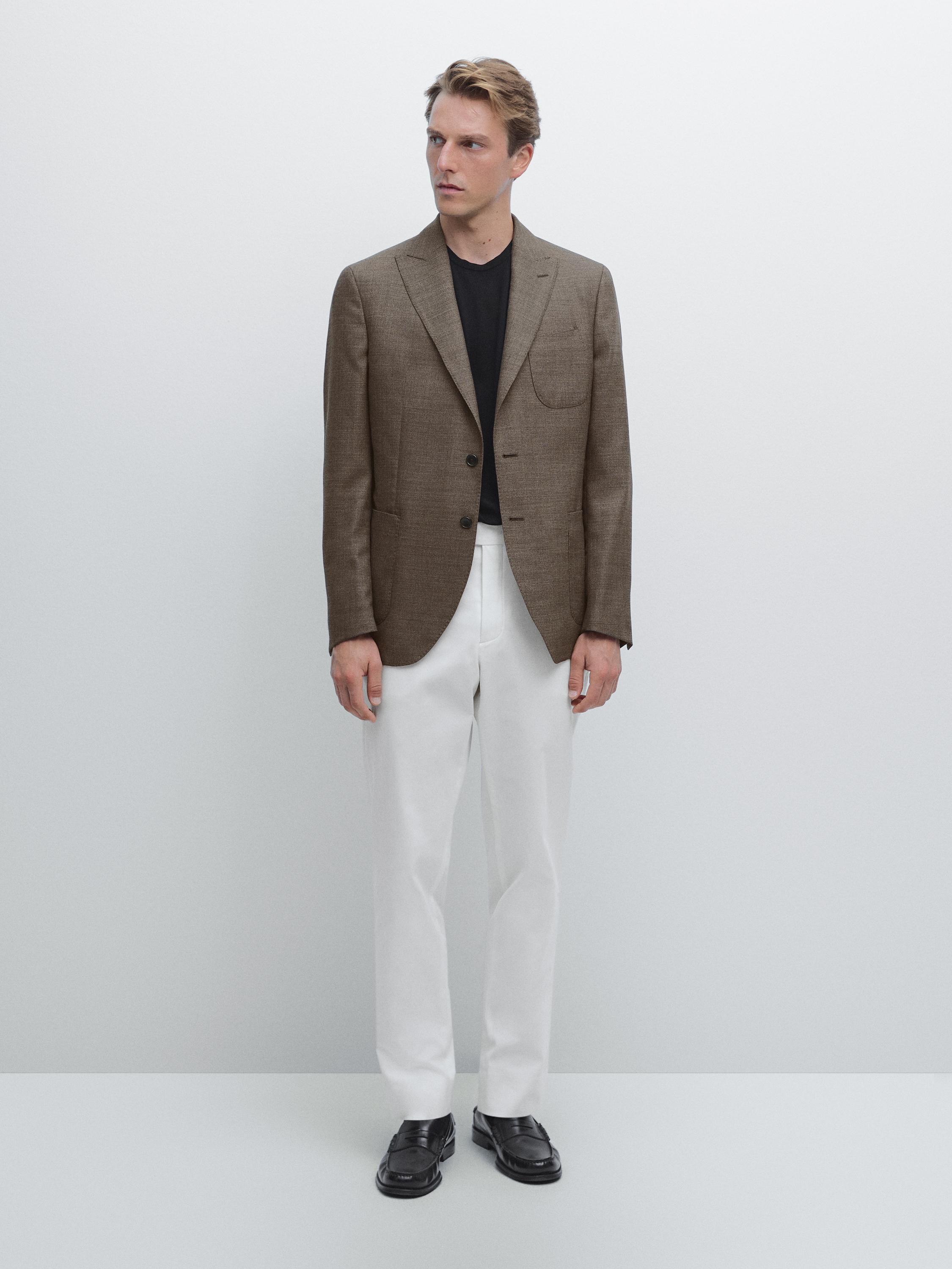 Cotton blend slim fit trousers