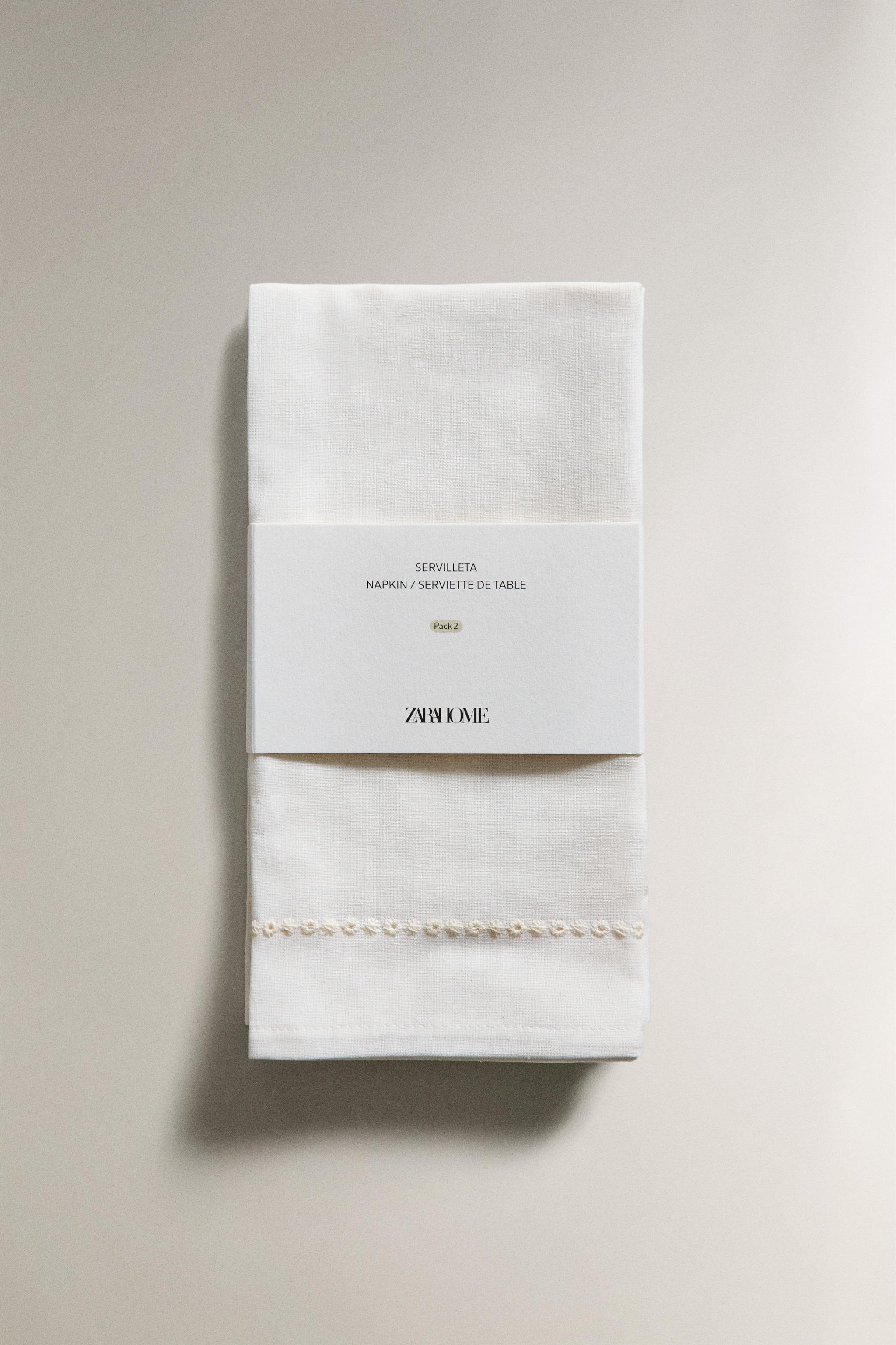 SET OF EMBROIDERED LINEN COCKTAIL NAPKINS (SET OF 4)