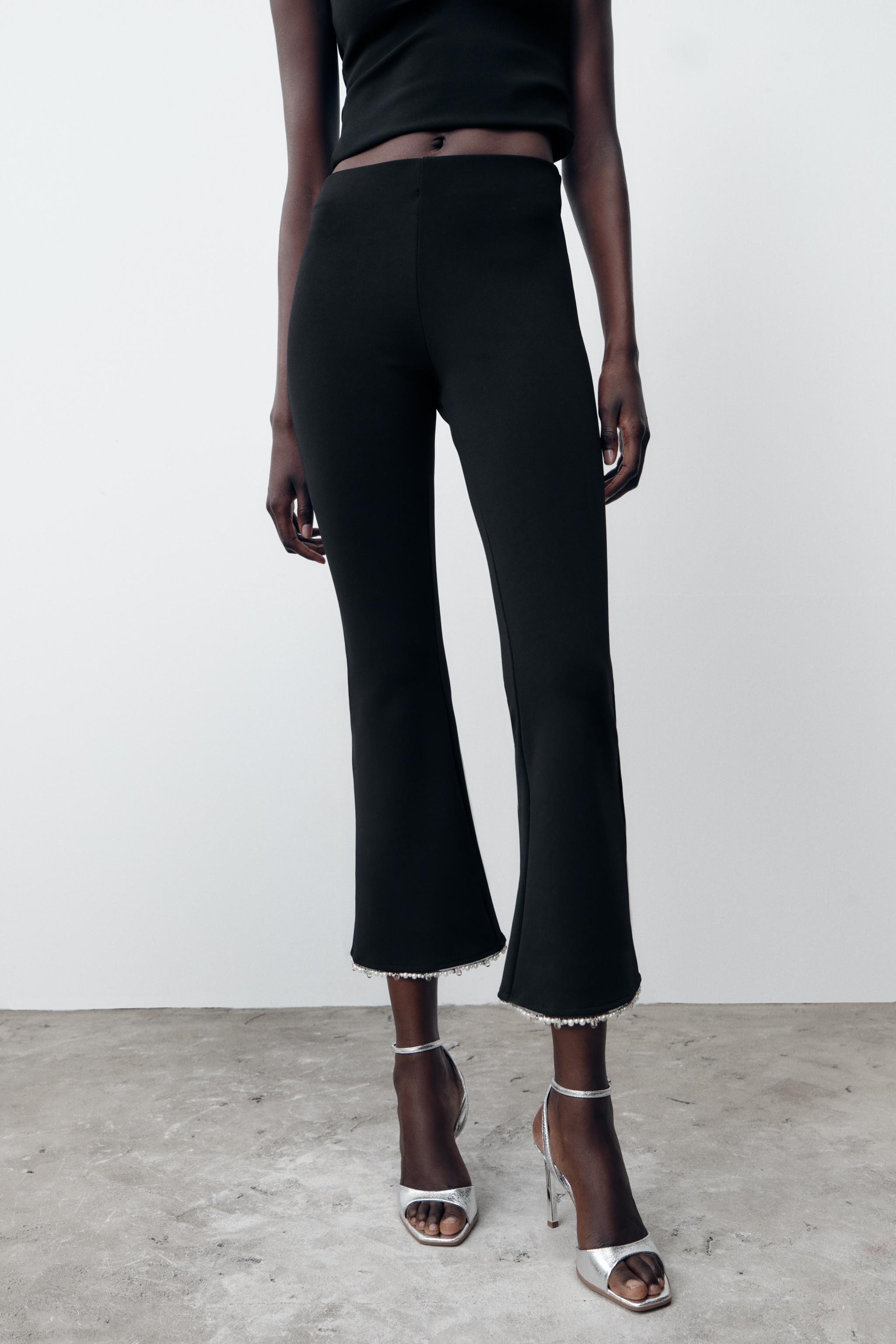 PEARL EMBELLISHED STRETCH FLARE PANTS