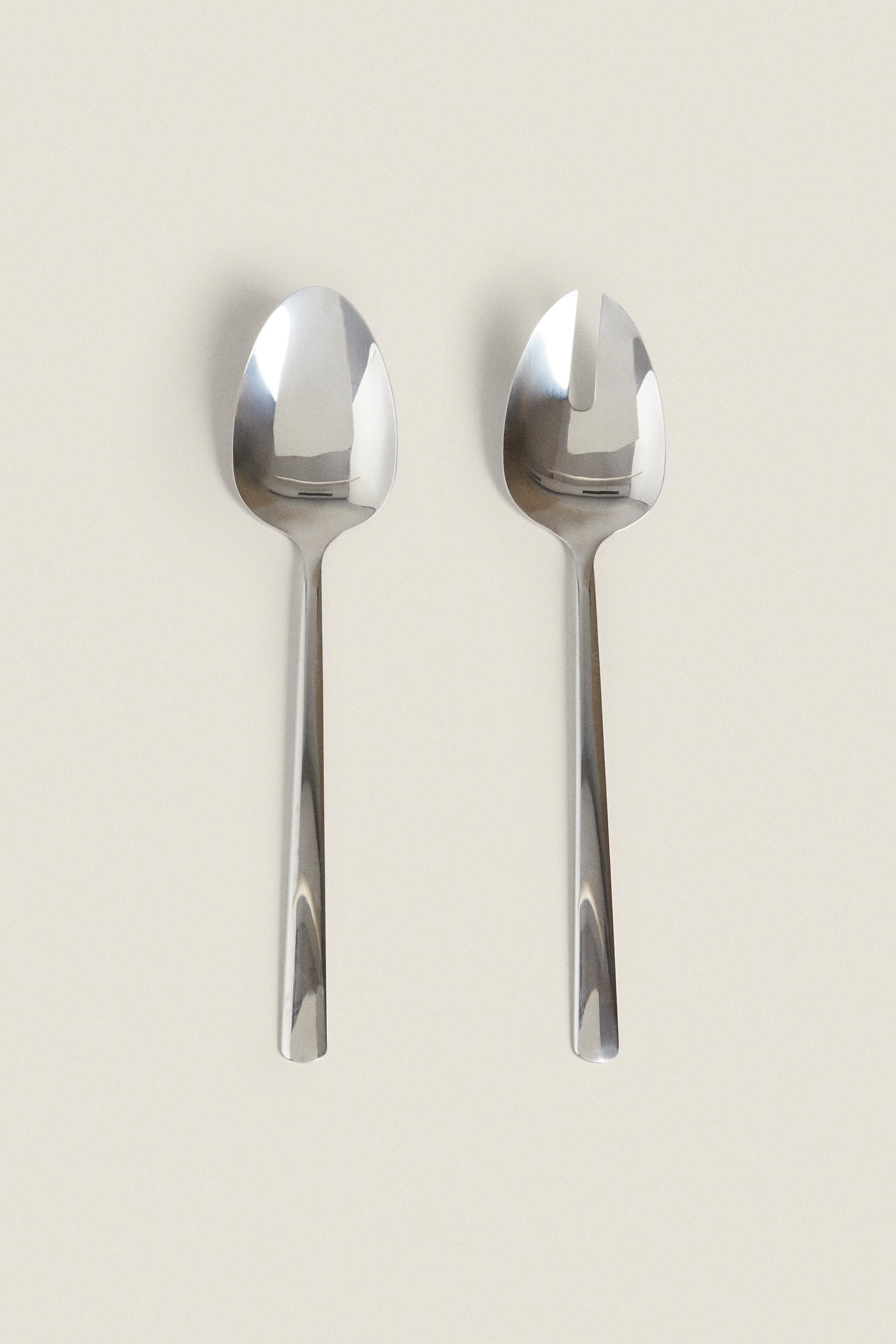 SET OF SHINY STEEL SALAD FLATWARE (SET OF 2)