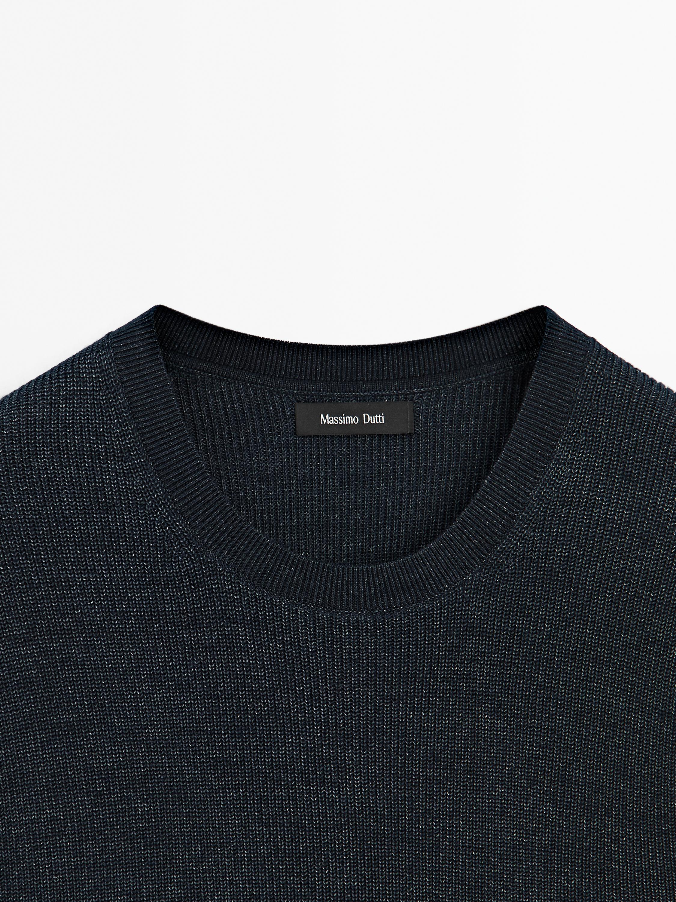 Denim-effect knit sweater