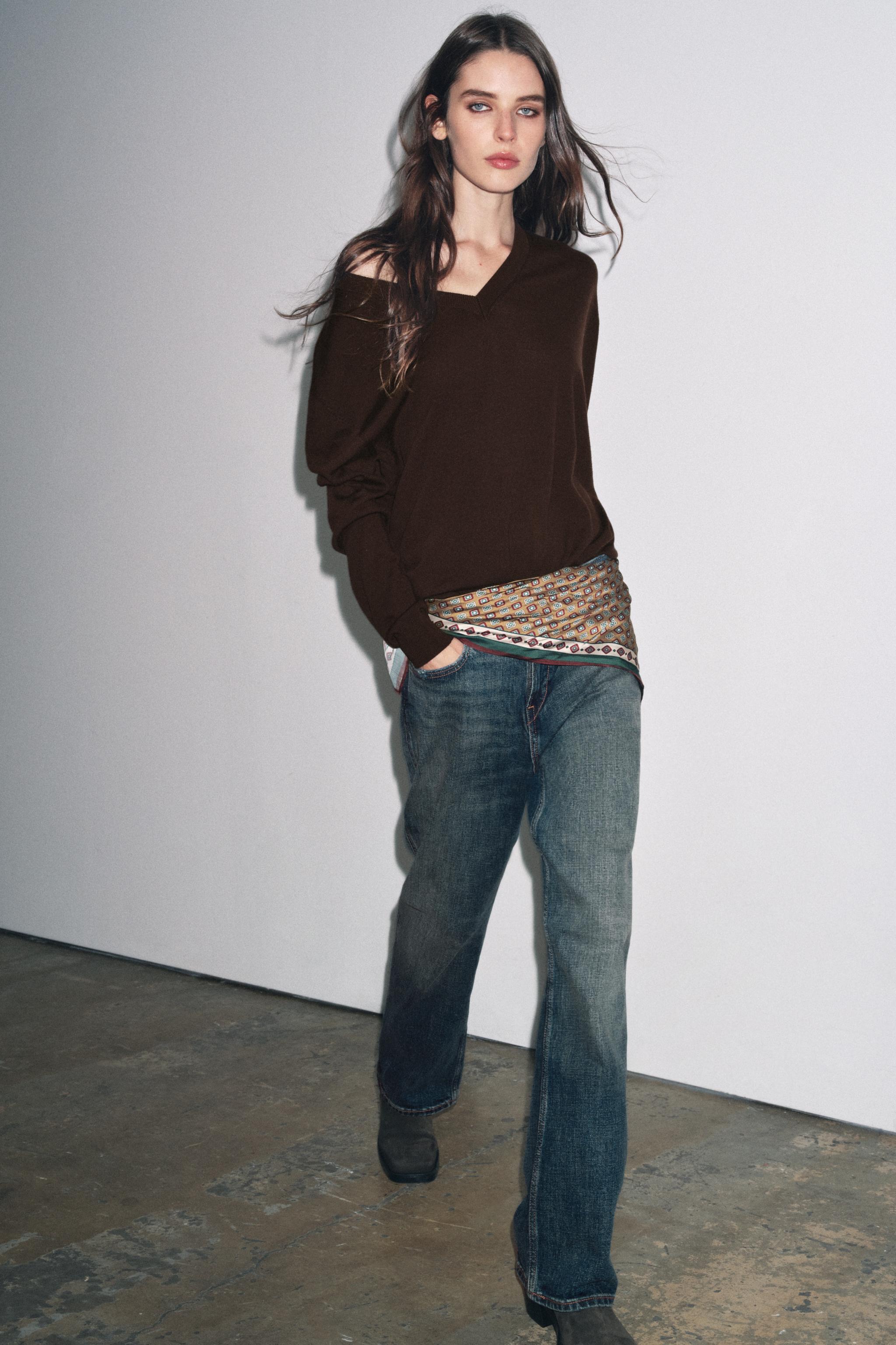 ZW COLLECTION LOW-RISE SCARF BAGGY JEANS