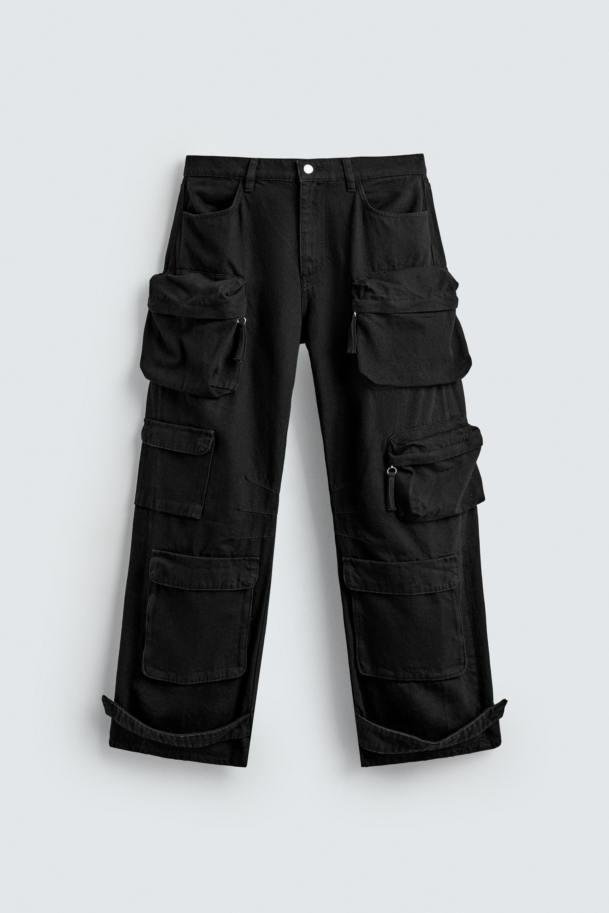 DENIM CARGO PANTS WITH POCKETS