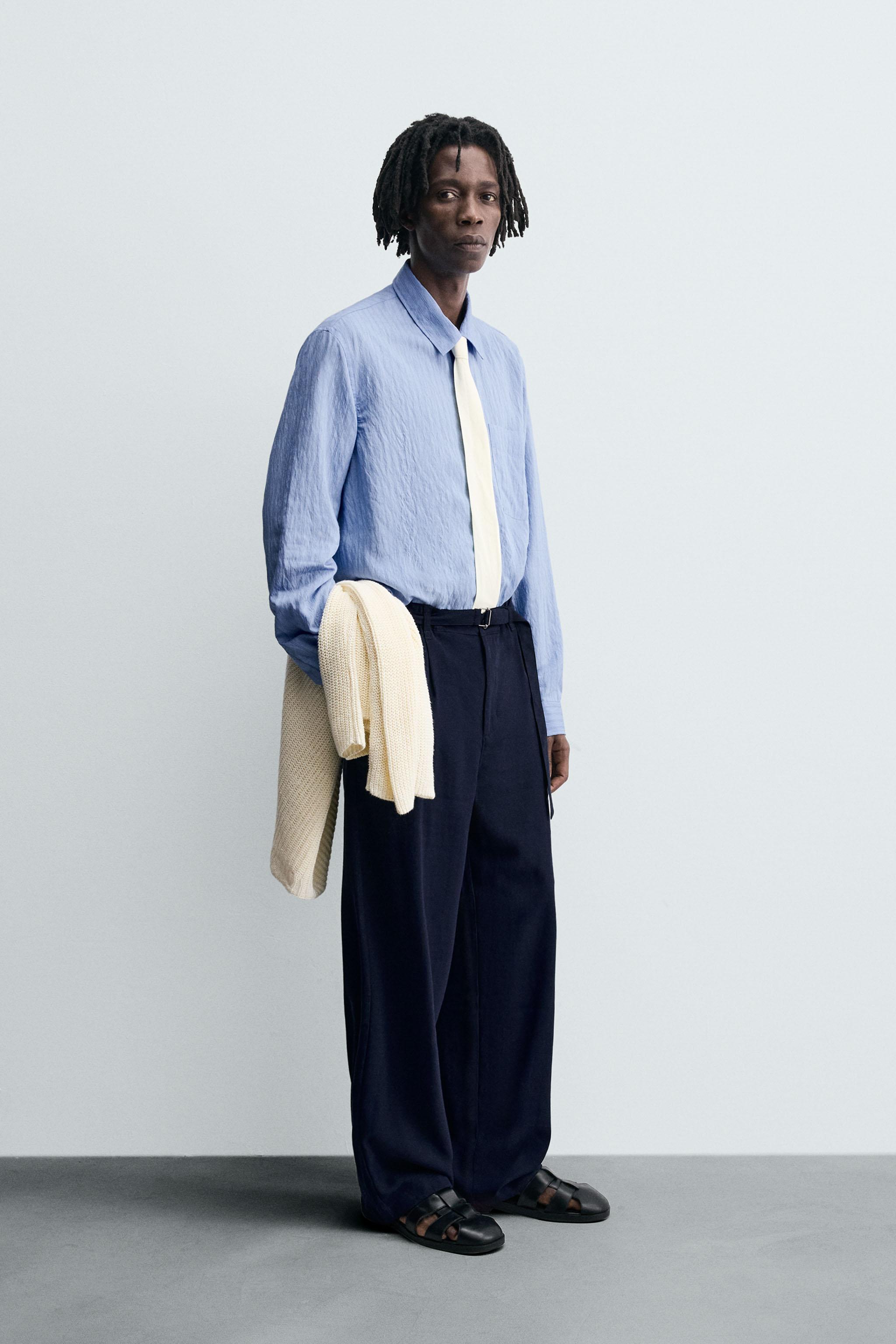 FLOWY SHIRT WITH WRINKLED STRIPE EFFECT